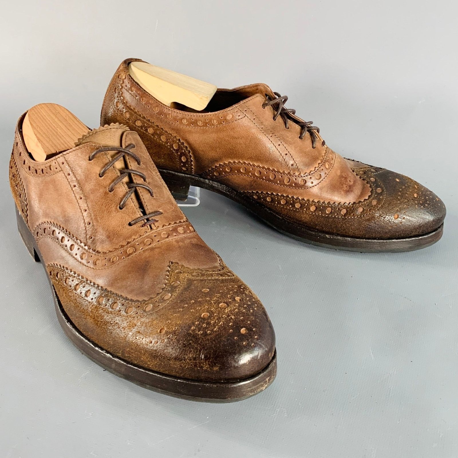 Paul Smith 9 Brown Distressed Leather Wingtip Oxford Lace-Up Shoes Size US 9 / EU 42 - 1 Thumbnail