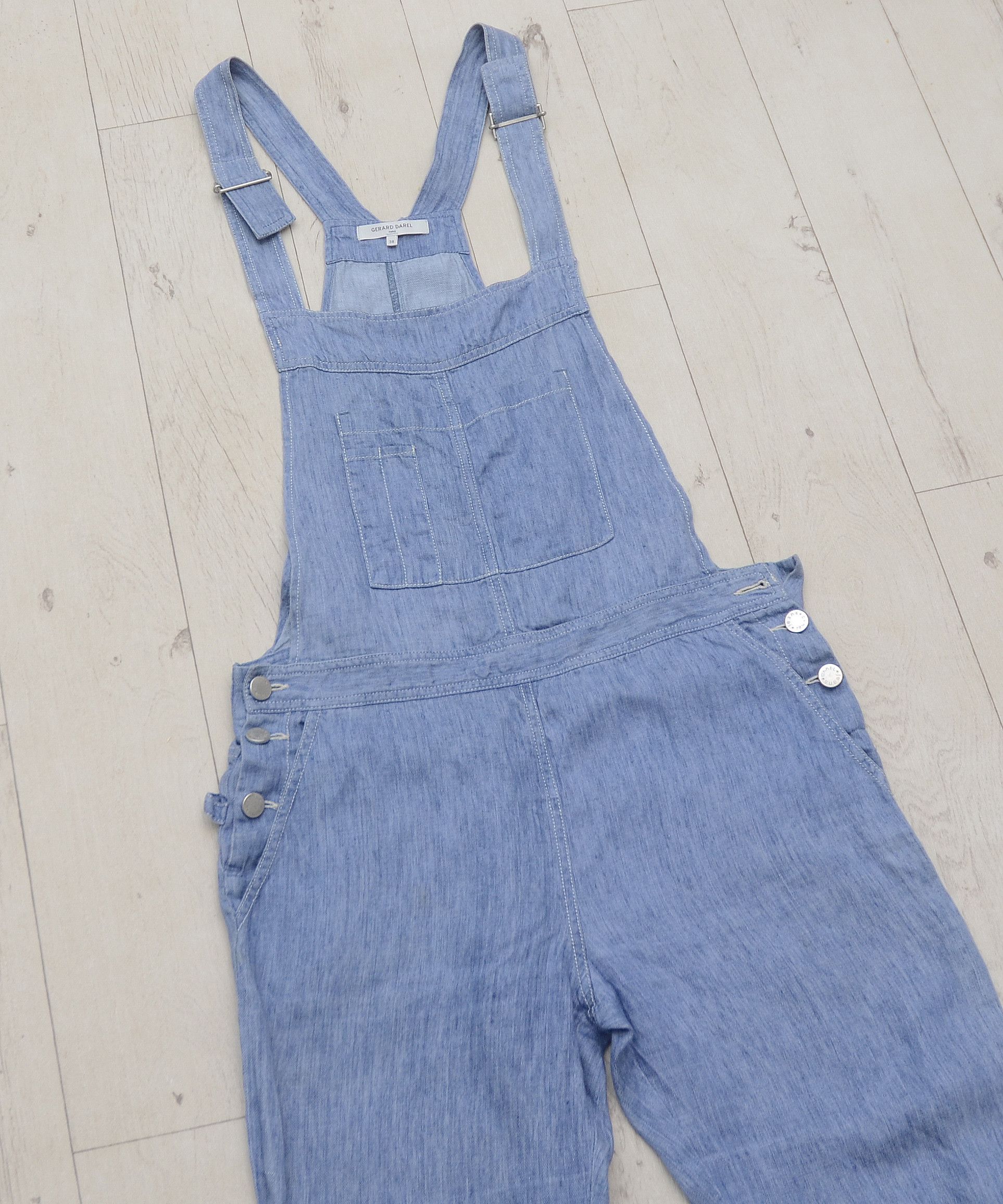 Designer × Gerard Darel Gerard Darel Paris Denim Cropped Jumpsuit Linen Overall Size 26" / US 2 / IT 38 - 3 Thumbnail