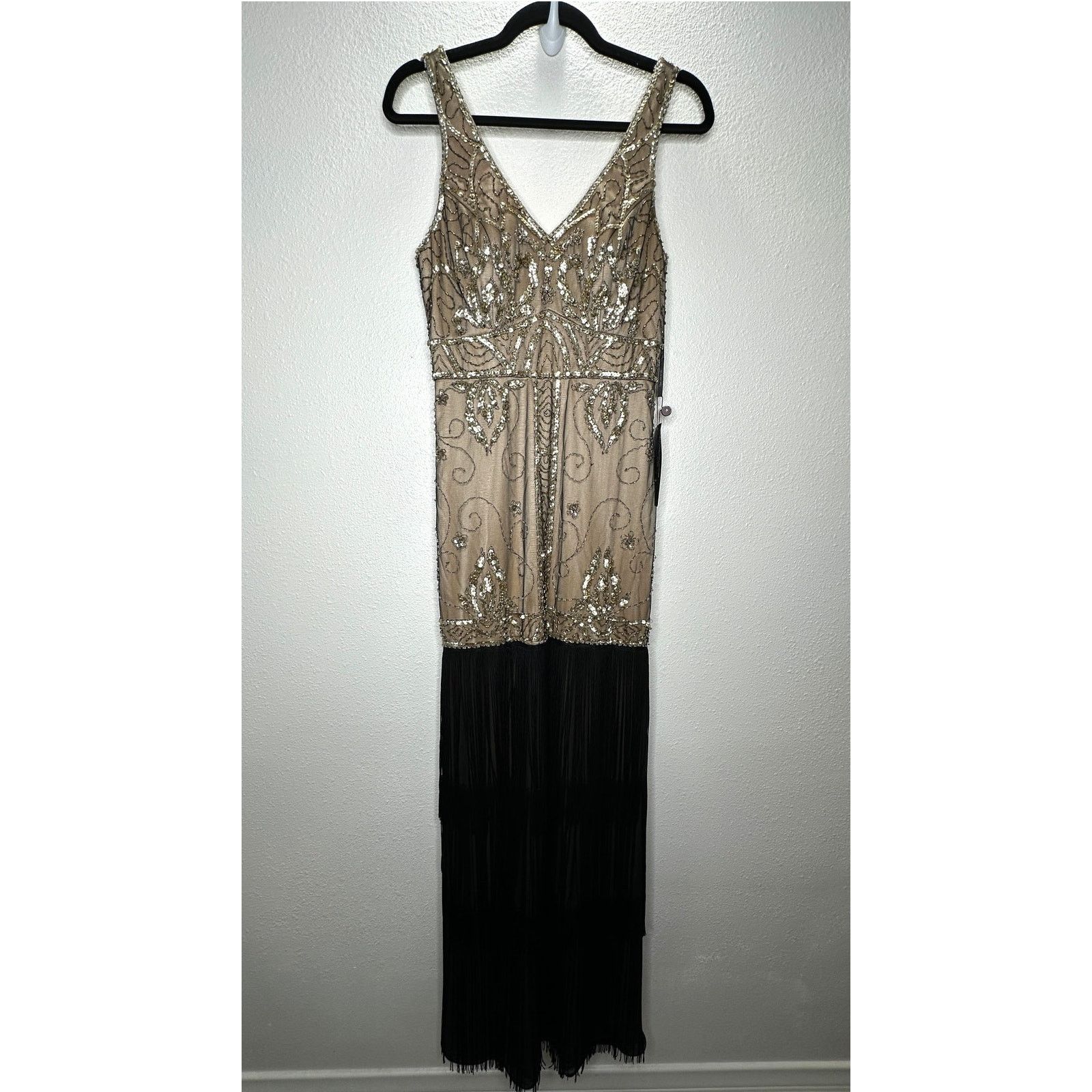 Other NWT Sue Wong Beaded Gold Top Black Fringe Bottom Dress 8 Size M / US 6-8 / IT 42-44 - 1 Thumbnail