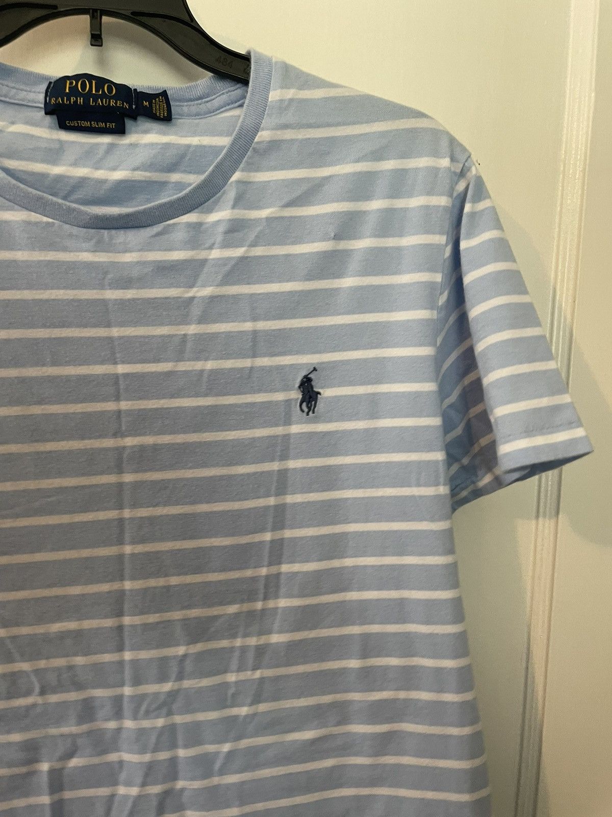 Polo Ralph Lauren × Vintage Blue and White Striped Polo T-Shirt Size US M / EU 48-50 / 2 - 3 Thumbnail