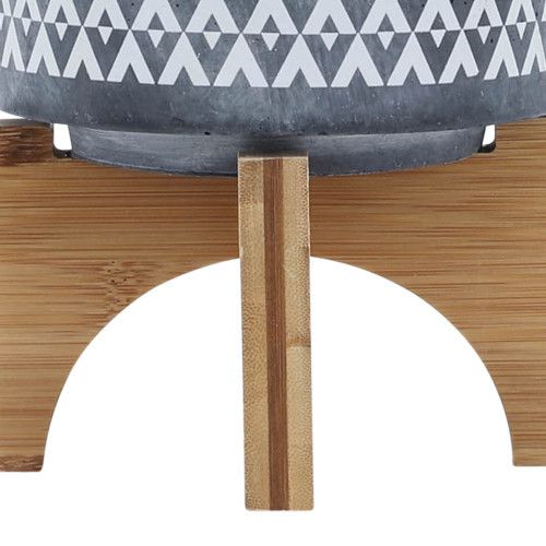 Designer × Homemade CERAMIC 5" AZTEC PLANTER ON WOODEN STAND, GRAY Size US L / EU 52-54 / 3 - 8 Thumbnail