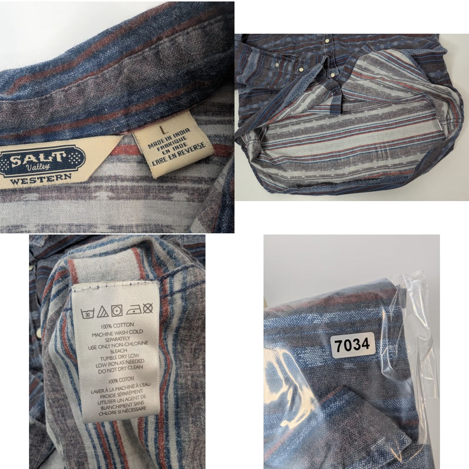 Vintage Salt Valley Shirt Mens L Blue Button-Up Pearl Snaps Western Casual Cotton Knit Geometric 90s Theme Cowboy Outdoors Pockets Size US L / EU 52-54 / 3 - 8 Thumbnail