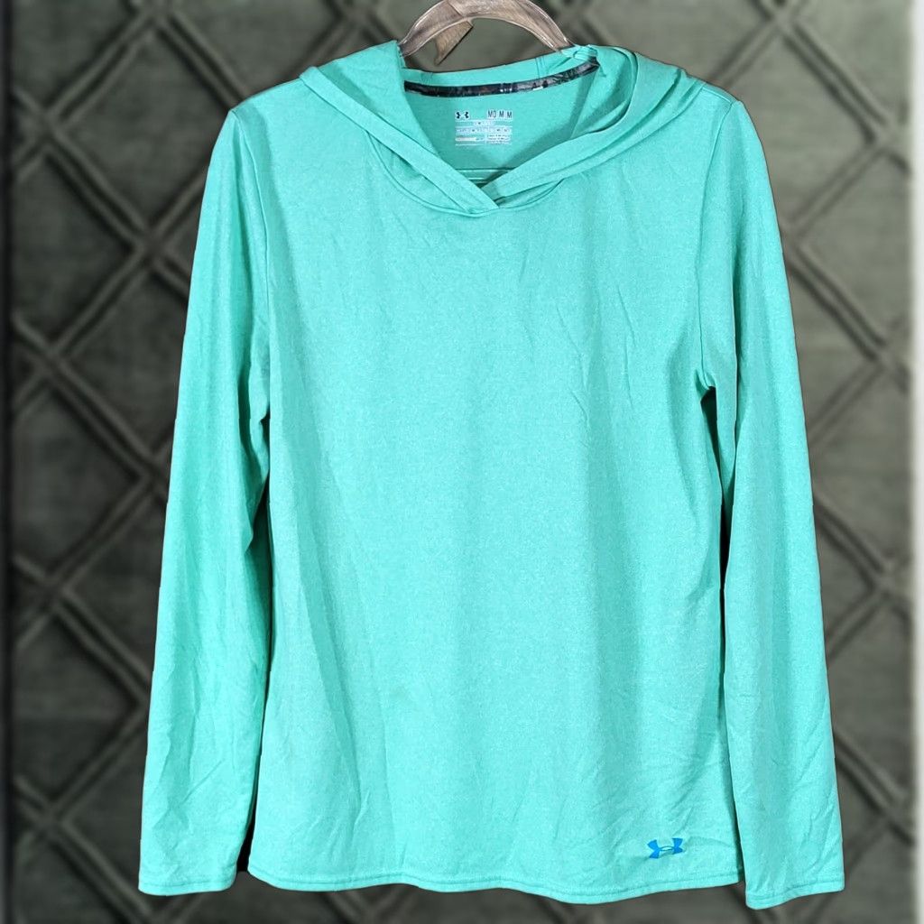 Under Armour Under Armour Hoodie Shirt Mens M Allseasongear Teal Green Semi-Fitted Hooded Lightweight Breathable Gym Running Training Size US M / EU 48-50 / 2 - 1 Thumbnail