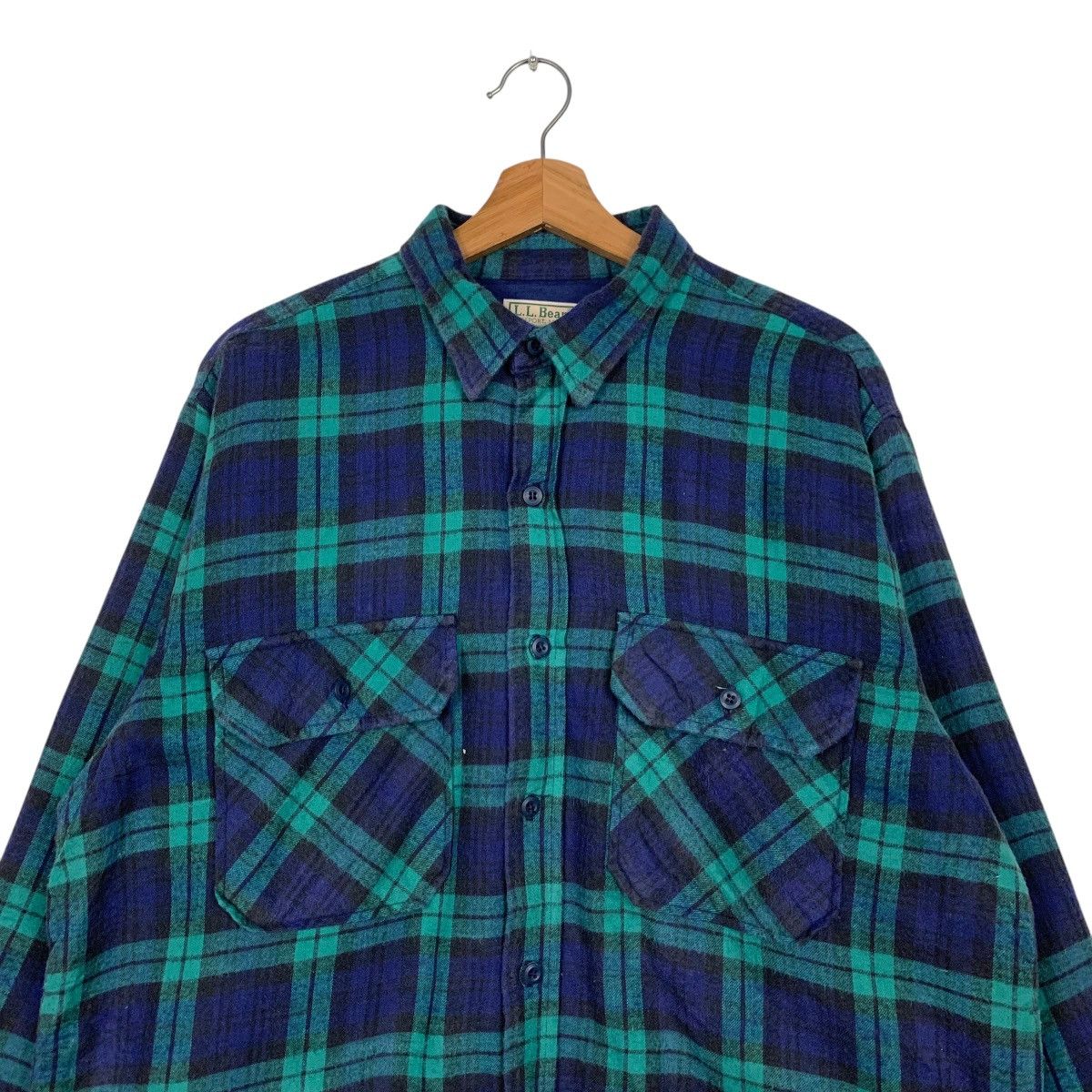 L.L. Bean L.L.BEAN Green Blue Checked Flannel Jacket #1643-C73 Size US L / EU 52-54 / 3 - 2 Thumbnail