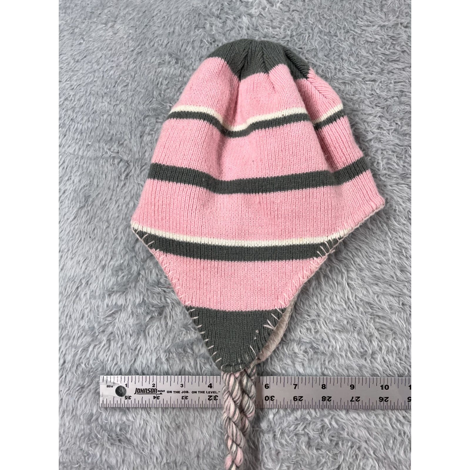 Pinko International Insignia Beanie Womens One Size Pink Gray Striped Knit Acrylic Ear Flaps Scotland Outdoor Ski Size ONE SIZE - 5 Thumbnail