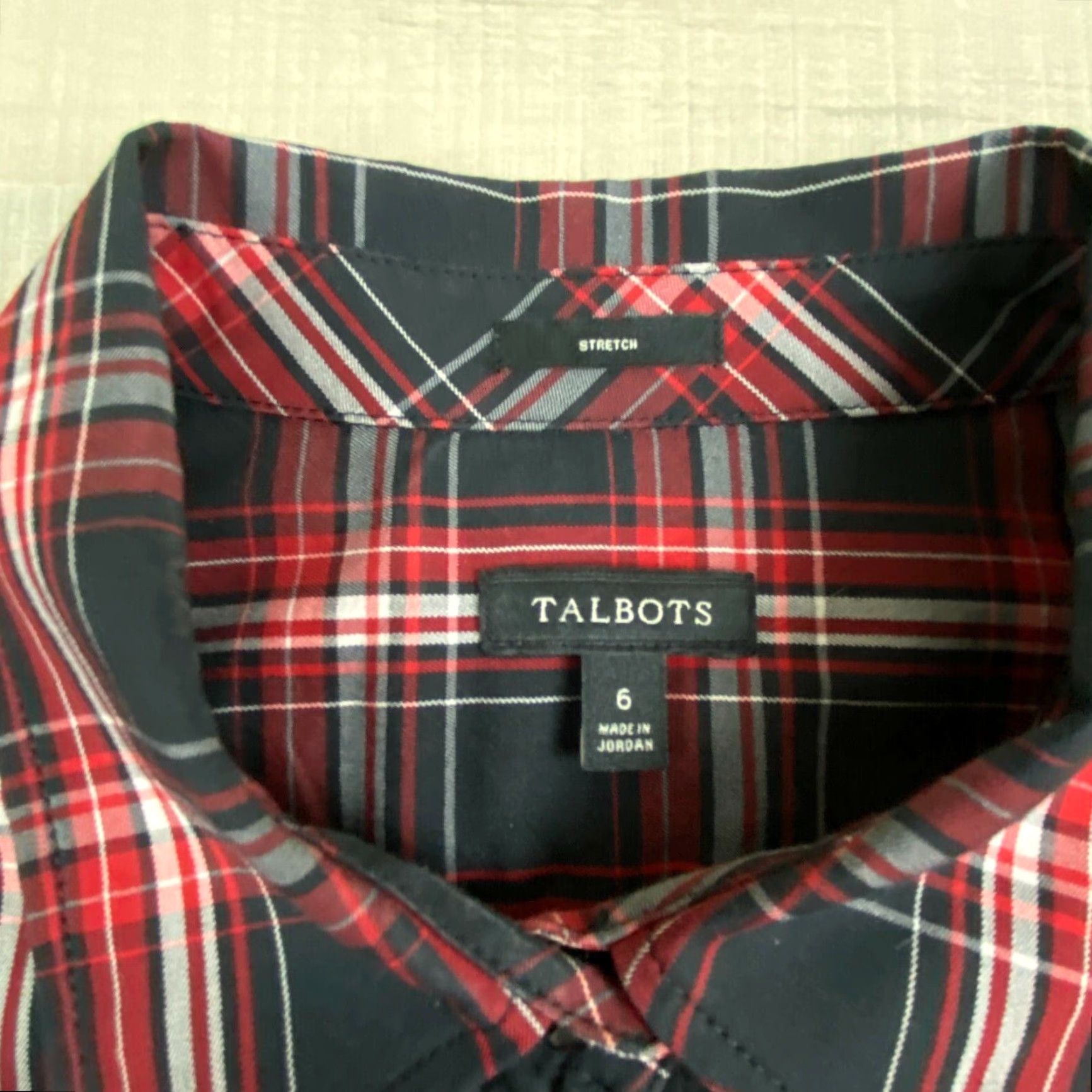 Talbots Talbots Womens Plaid Button Up Shirt Size 6 Red Black Ruffled Front Fitted Stretch Size M / US 6-8 / IT 42-44 - 3 Thumbnail