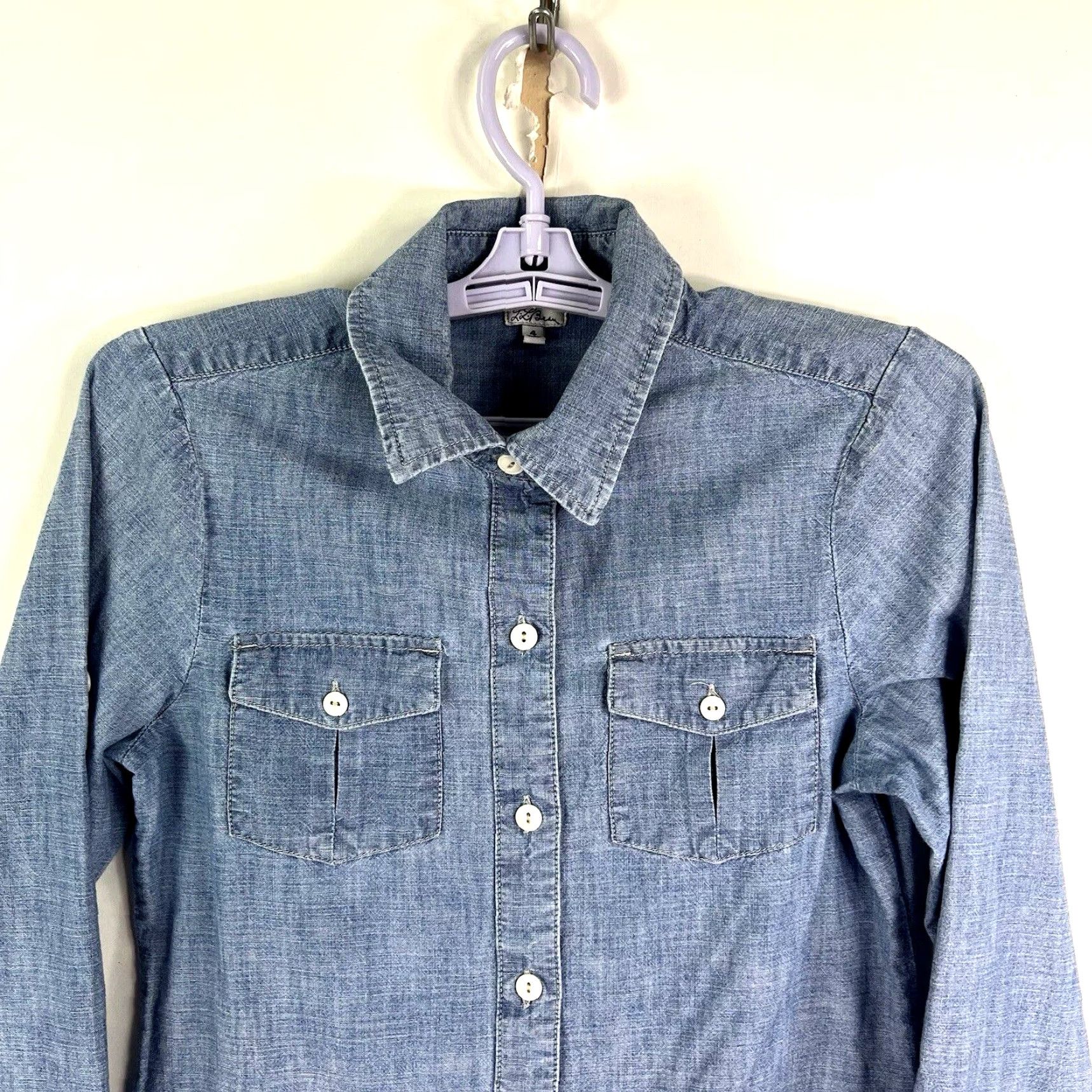 Vintage L.L. Bean Denim Shirt Dress Womens Size 4 Blue Long Sleeve Collared Classic 90s USA Size S / US 4 / IT 40 - 2 Thumbnail