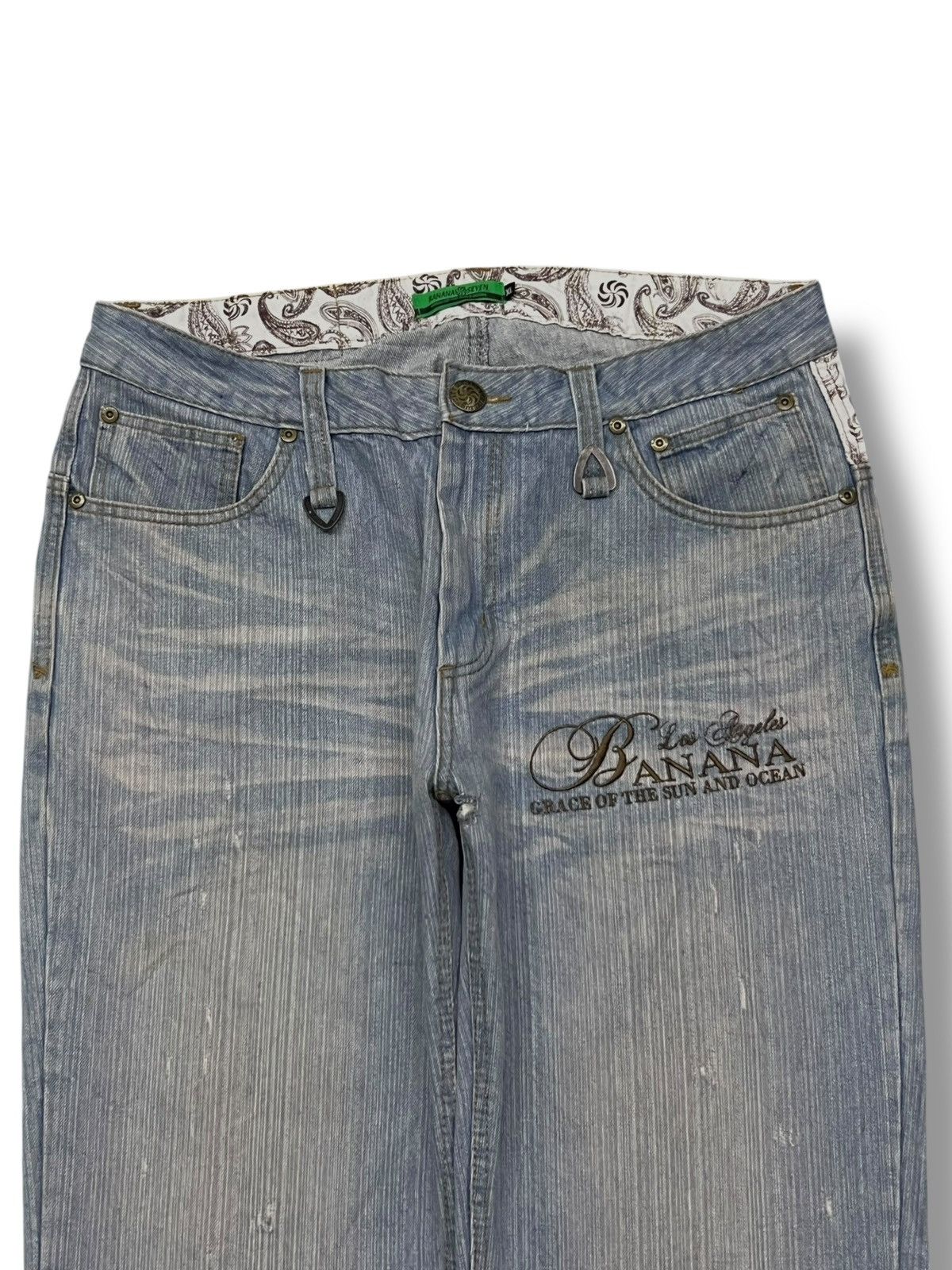 Japanese Brand Baggy Vintage 00s Banana Seven Paisley Retro Streatwear Size US 35 - 4 Thumbnail
