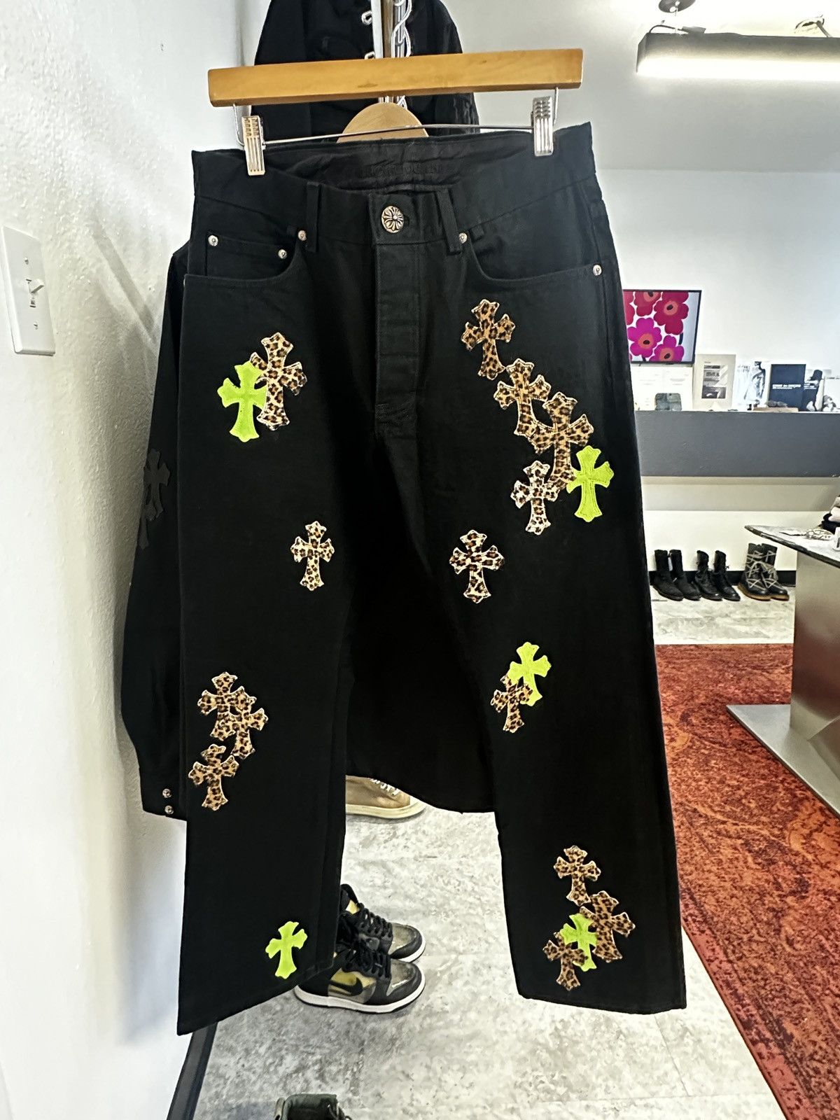 Chrome Hearts Chrome Hearts Leather Cross Patch Carpenter Pants (GRN/LPRD) Size US 32 / EU 48 - 1 Thumbnail
