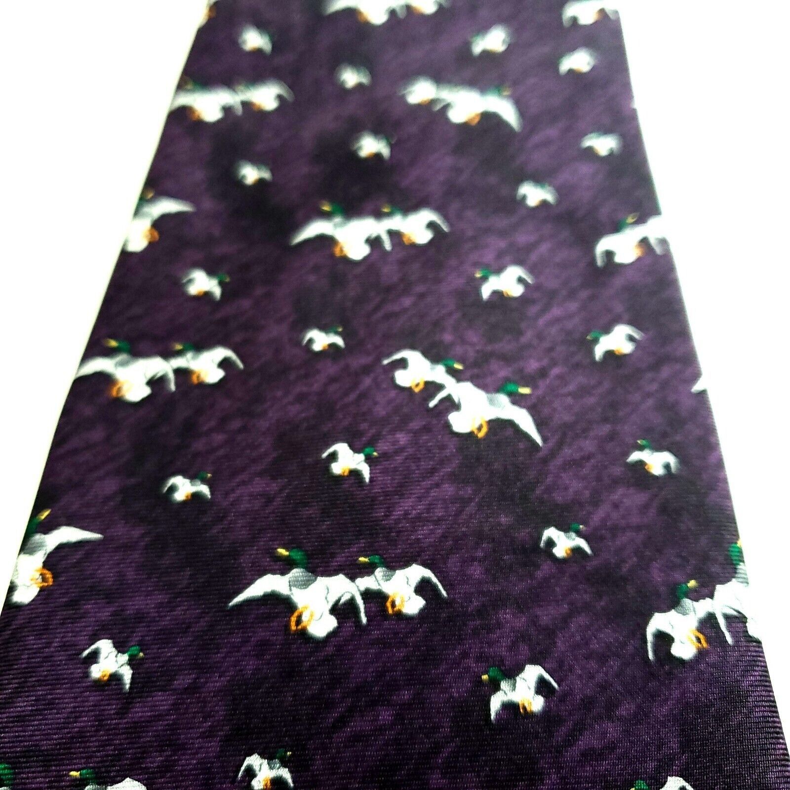 Designer Tango Novelty Mallard Print Purple Short Wide Silk Tie Size ONE SIZE - 2 Thumbnail