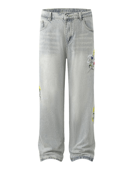 Japanese Brand × Jean Straight-leg baggy jeans with floral embroidery Size US 32 / EU 48 - 1 Thumbnail