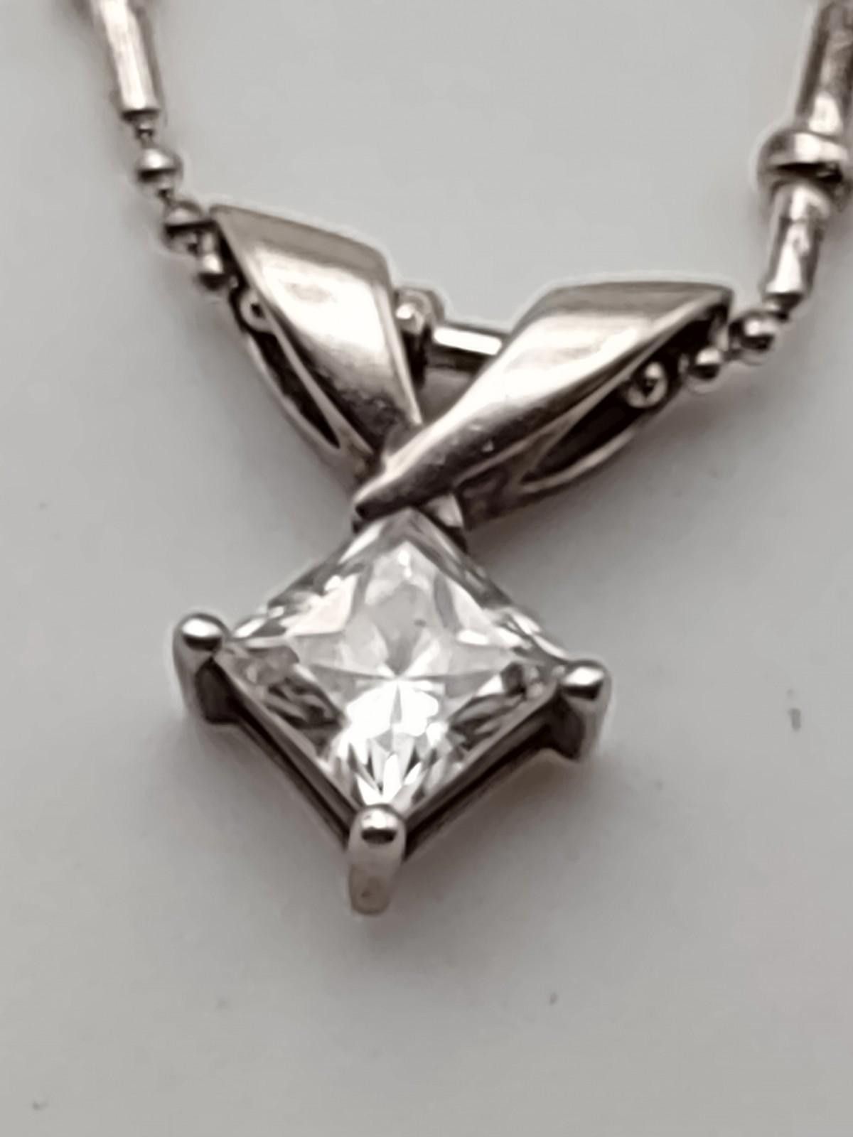 The Unbranded Brand Silver Princess CZ Pendant w/ 18” Bar Ball Chain 925 Size ONE SIZE - 1 Thumbnail
