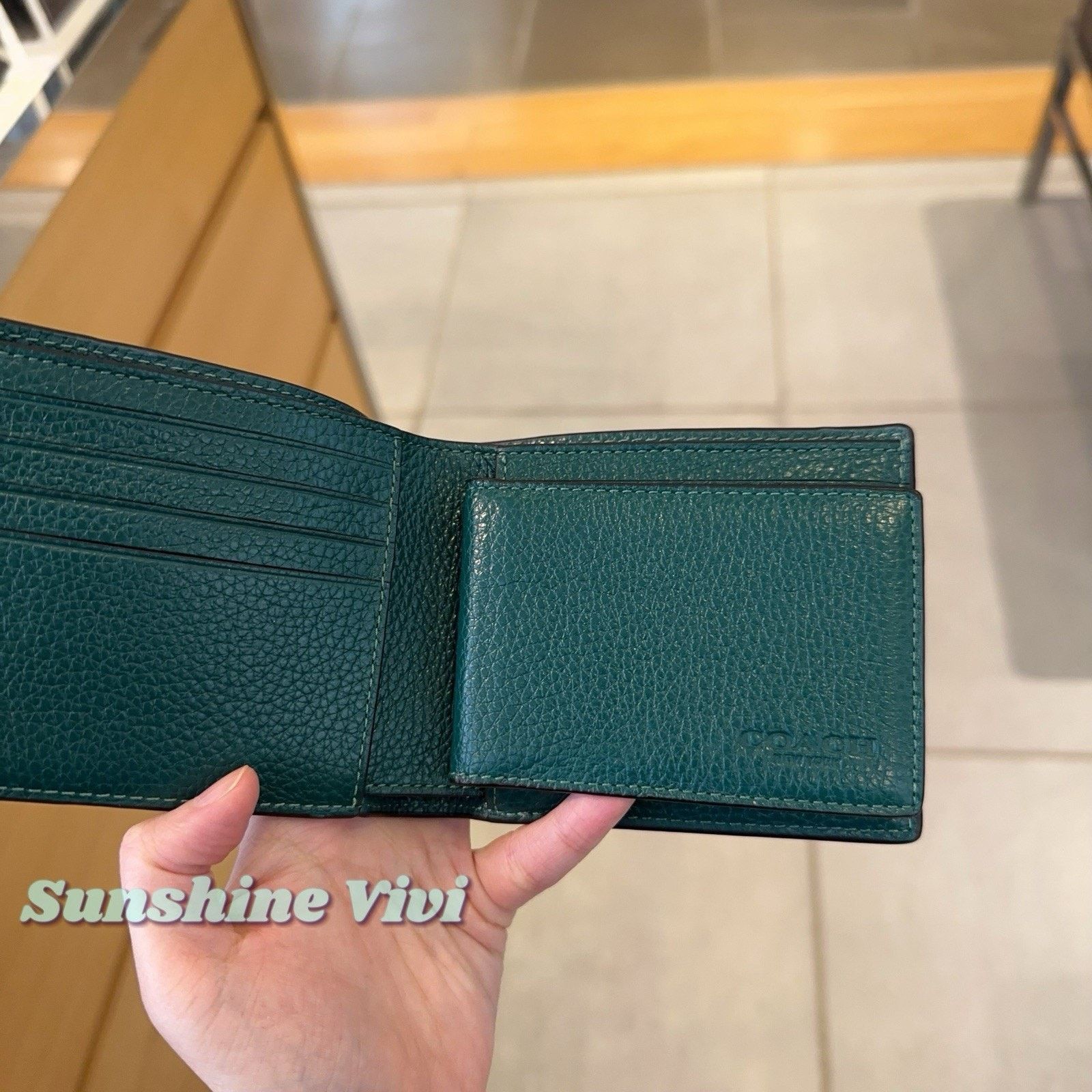 Coach NWT COACH CR398 Men 3-In-1 Wallet Leather EMERALD/EMERALD Size ONE SIZE - 6 Thumbnail