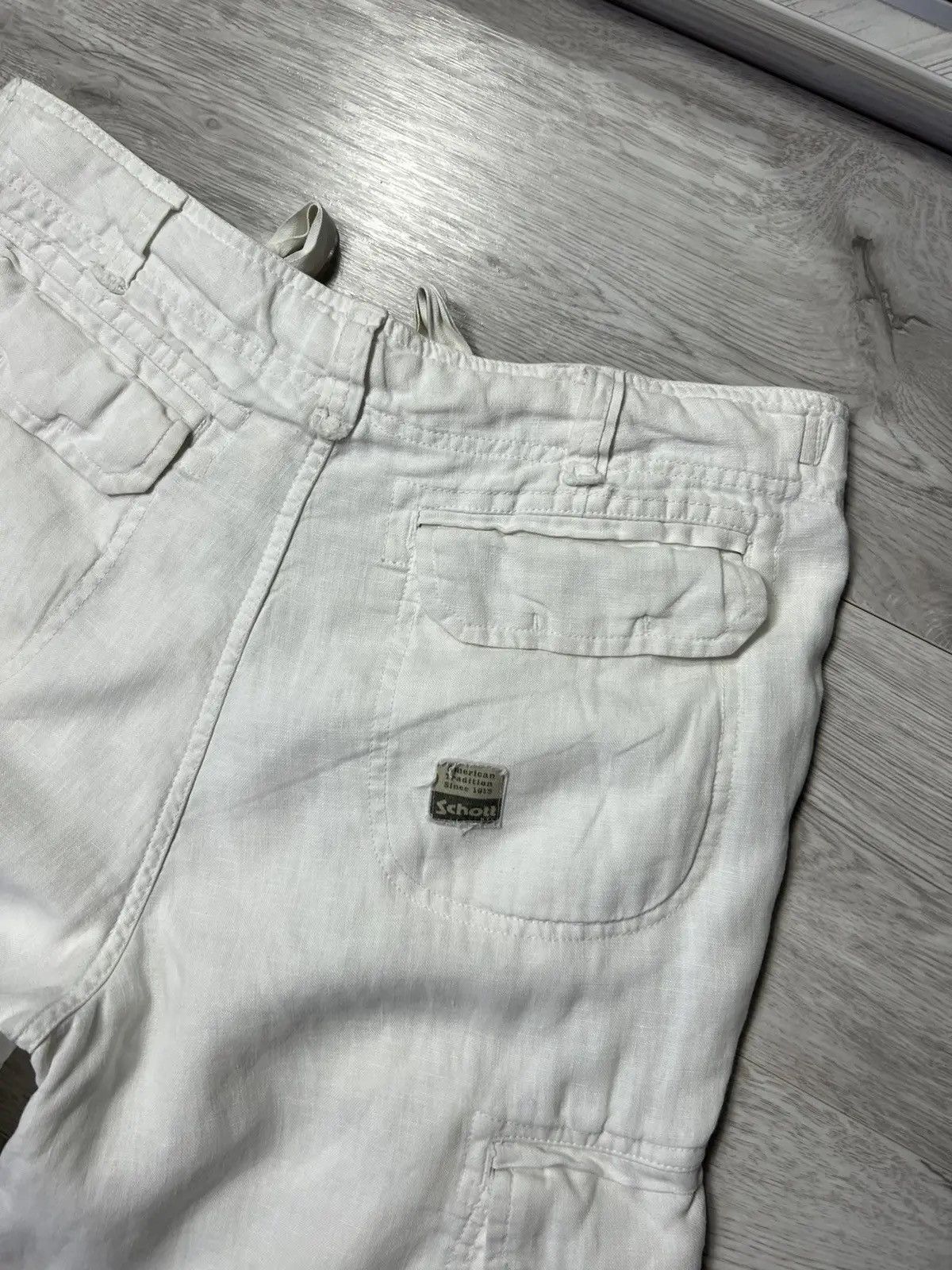 Schott × Vintage Rare Vintage Schott NYC White Cargo Linen Shorts Size US 33 - 2 Thumbnail