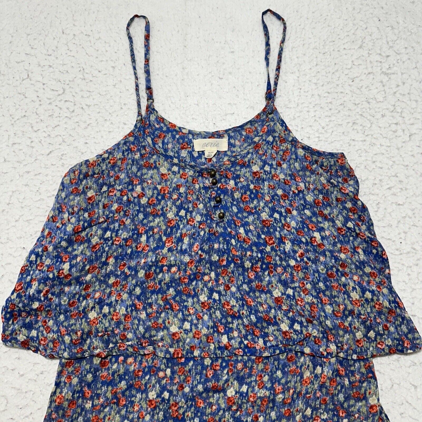 Other Aerie XS Blue Floral Spaghetti Strap Tiered Mini Sun Dress Size XS / US 0-2 / IT 36-38 - 2 Thumbnail