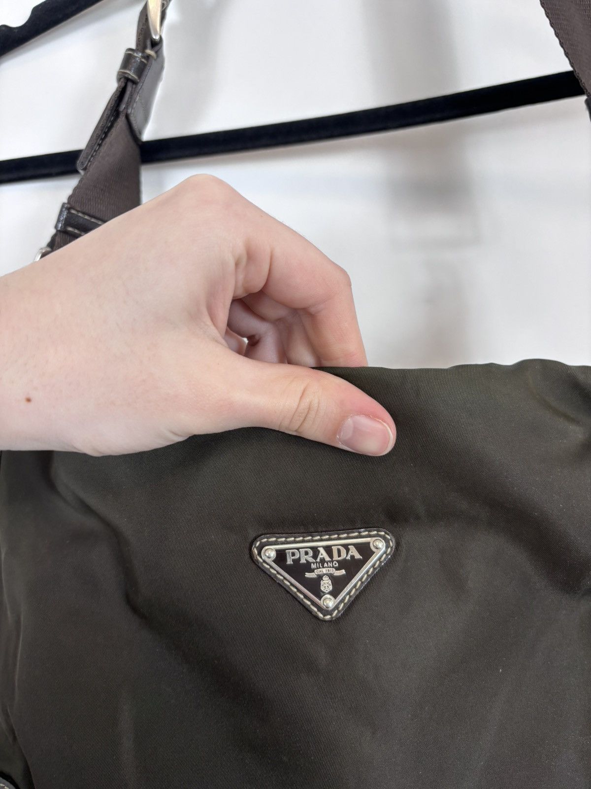 Prada Prada Khaki Tessuto Triangle Logo Nylon/Leather Shoulder Bag Size ONE SIZE - 9 Thumbnail
