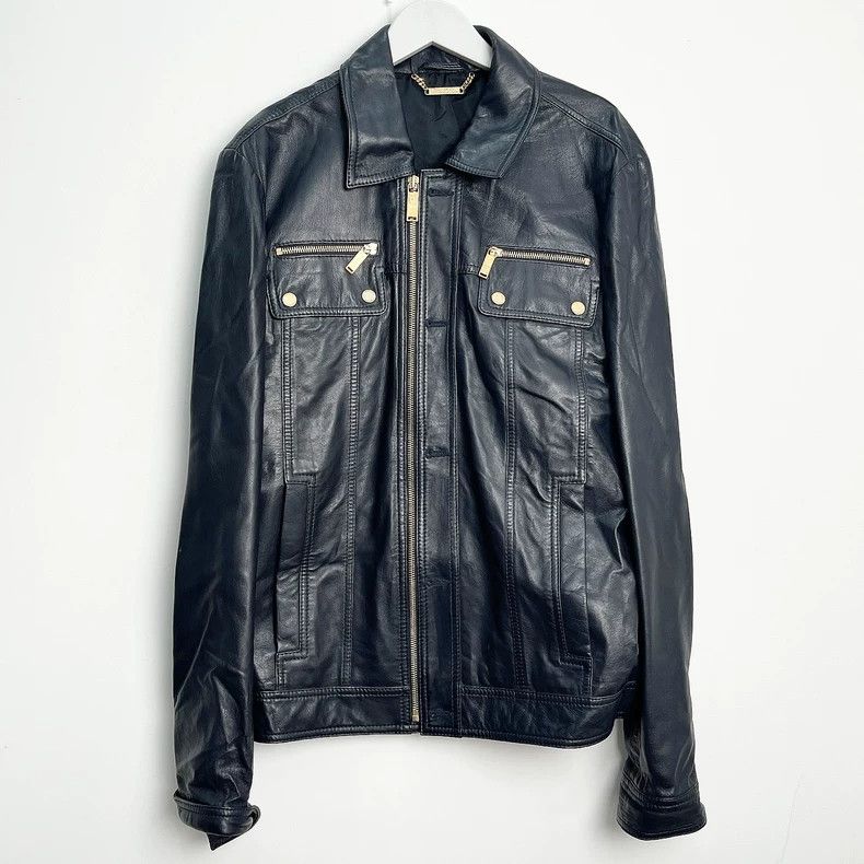 Versace Versace Blue Leather Biker Jacket - dmc Size US L / EU 52-54 / 3 - 1 Thumbnail