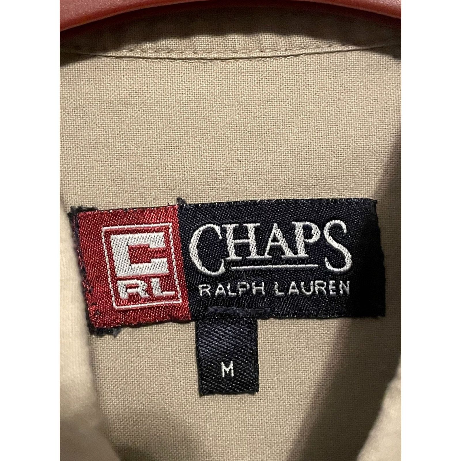 Chaps VINTAGE Chaps Ralph Lauren Shirt Men M Beige Short Sleeve 90 Flag Logo Button-Up Collared Silk? (Note: "Silk" not in original; cannot add) Size US M / EU 48-50 / 2 - 3 Thumbnail