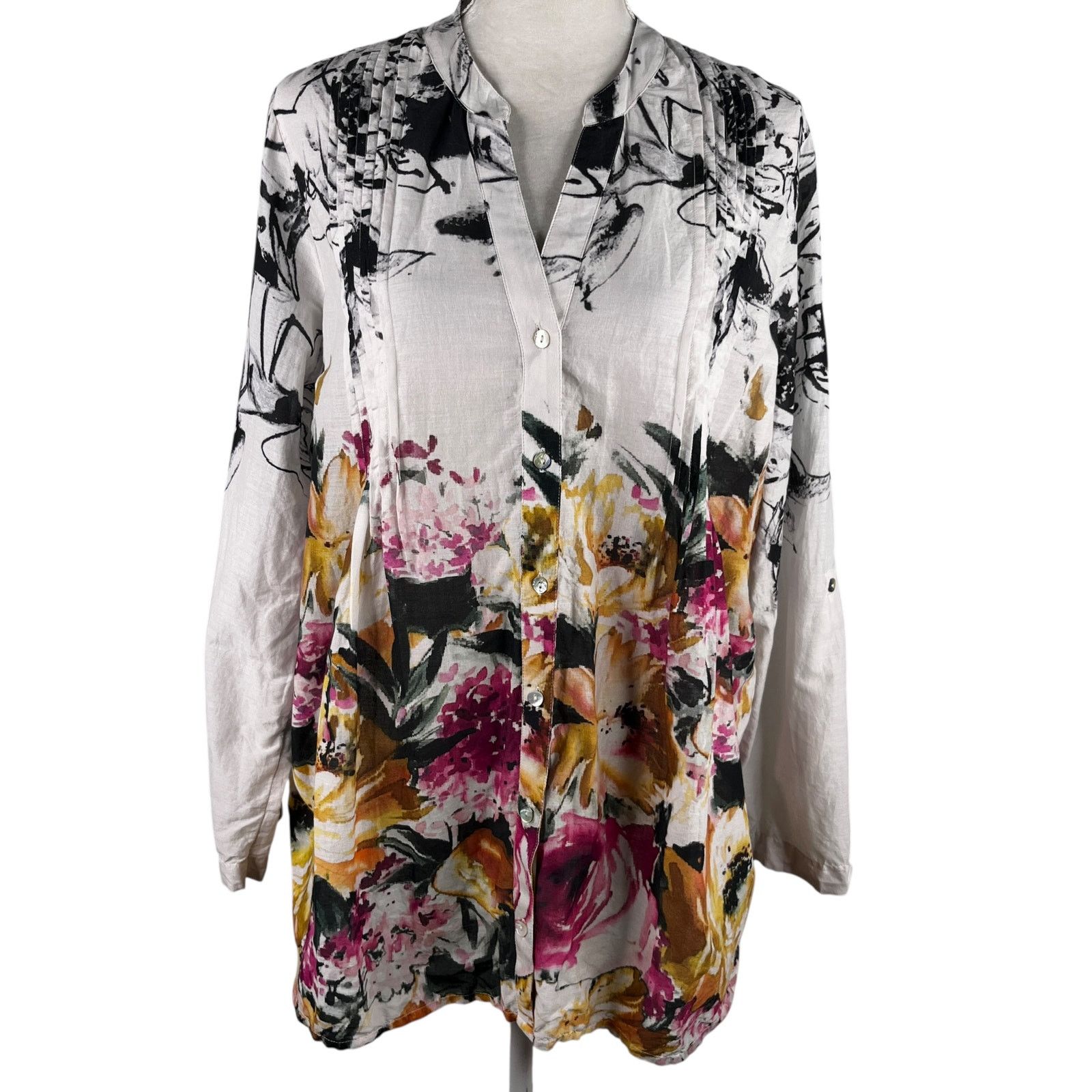 Other Soft Surroundings Champs De Fleur Floral Shirt L Button Down Size L / US 10 / IT 46 - 1 Thumbnail