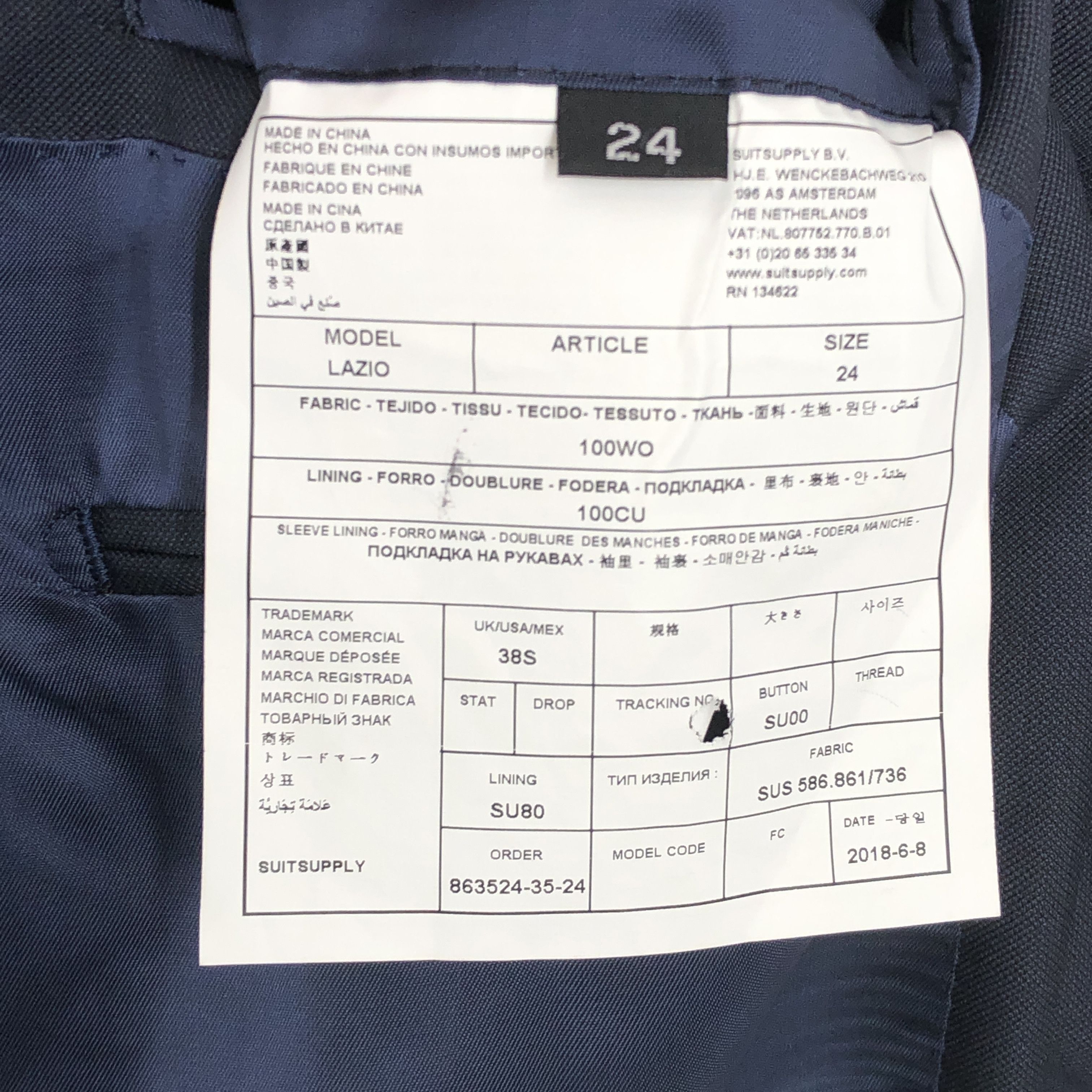Suitsupply SUITSUPPLY Lazio Wool Formal Suit EU:24; UK/US:38 - W34 L30 Size 38S - 14 Thumbnail