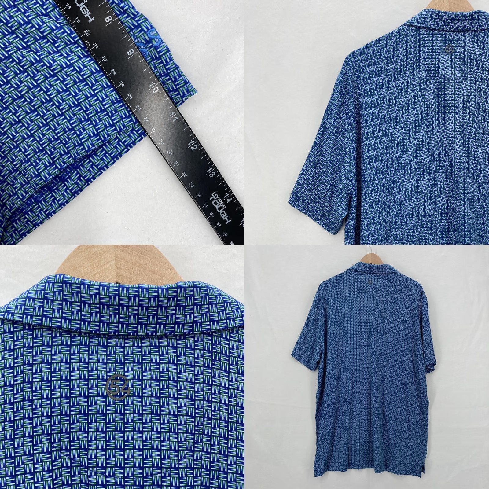 Vintage Chase 54 Polo Golf Shirt Mens XL Blue Geometric Print DryFuze Performance Stylus Size US XL / EU 56 / 4 - 9 Thumbnail