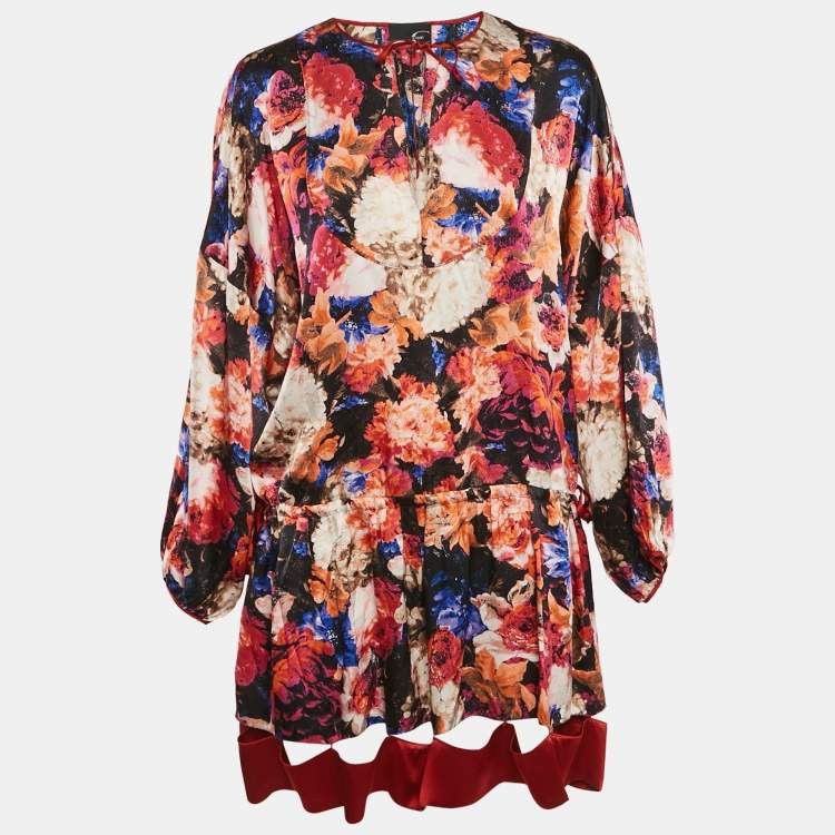 Roberto Cavalli Just Cavalli Multicolor Silk Satin Floral Print Size M / US 6-8 / IT 42-44 - 1 Thumbnail