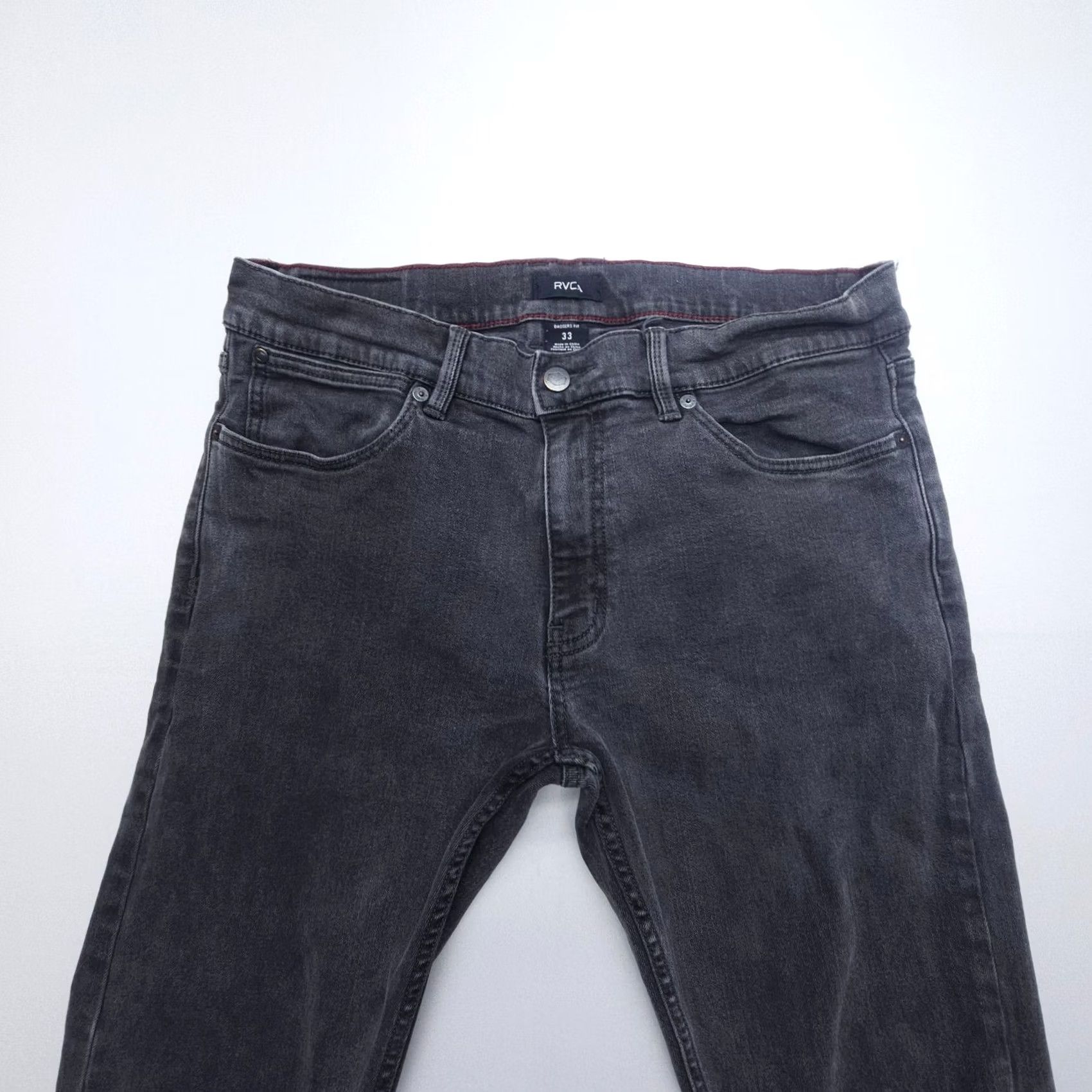 RVCA RVCA Jeans Mens 33 Black Denim Straight Slim Inseam 30" 5-Pocket Logo Vintage: No Size US 33 - 4 Thumbnail