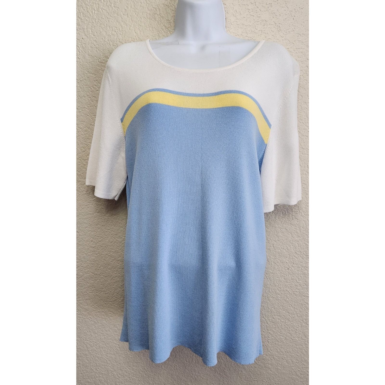 Other Draper's & Damon's Blue White Yellow Stripe Round Neck Top L Size L / US 10 / IT 46 - 1 Thumbnail