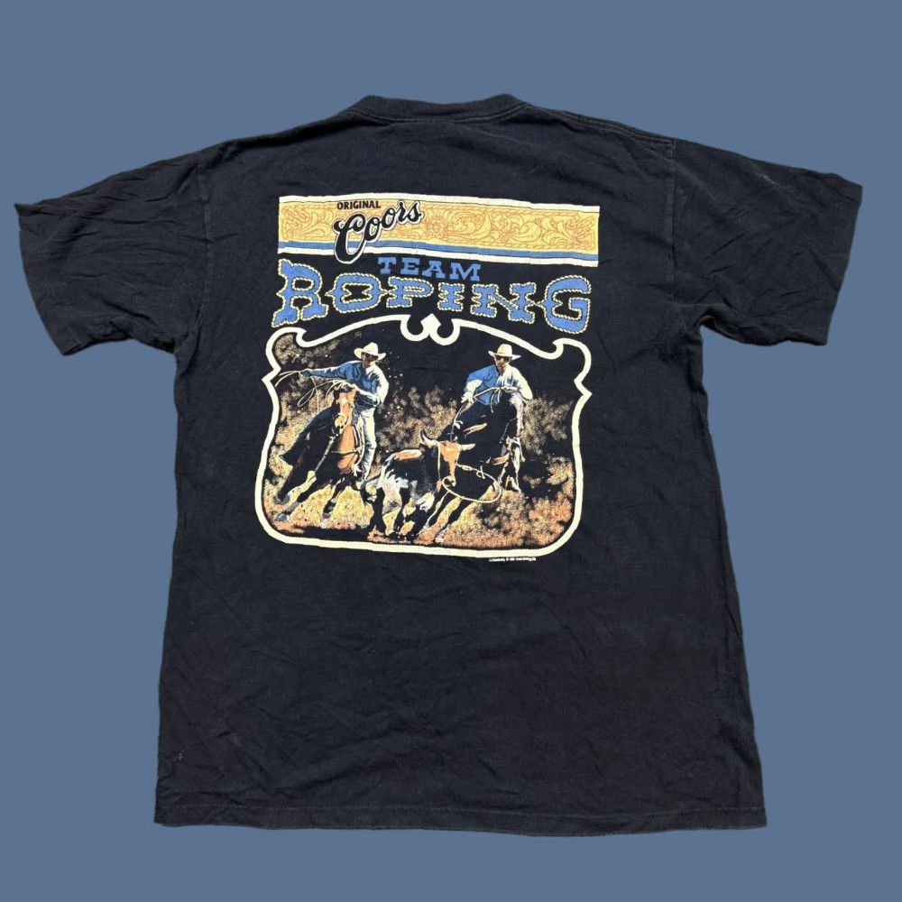VINTAGE 90s Team Roping Rodeo Western Graphic T Shirt Men's L Black Crew Neck Short Sleeve T-Shirt