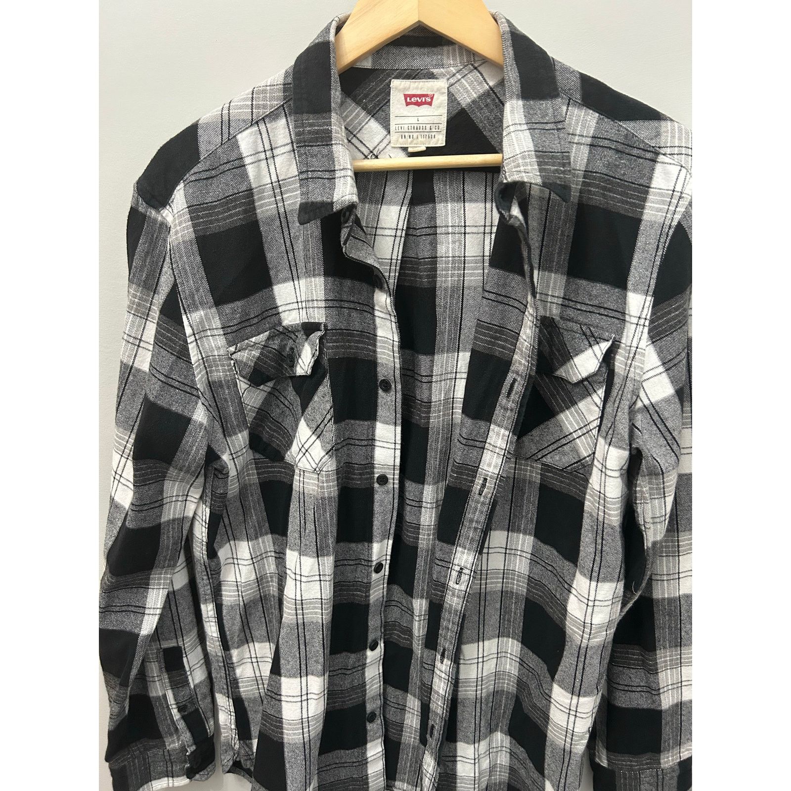 Levi's Levis Black White Plaid Flannel Shirt Mens Large Size US L / EU 52-54 / 3 - 3 Thumbnail