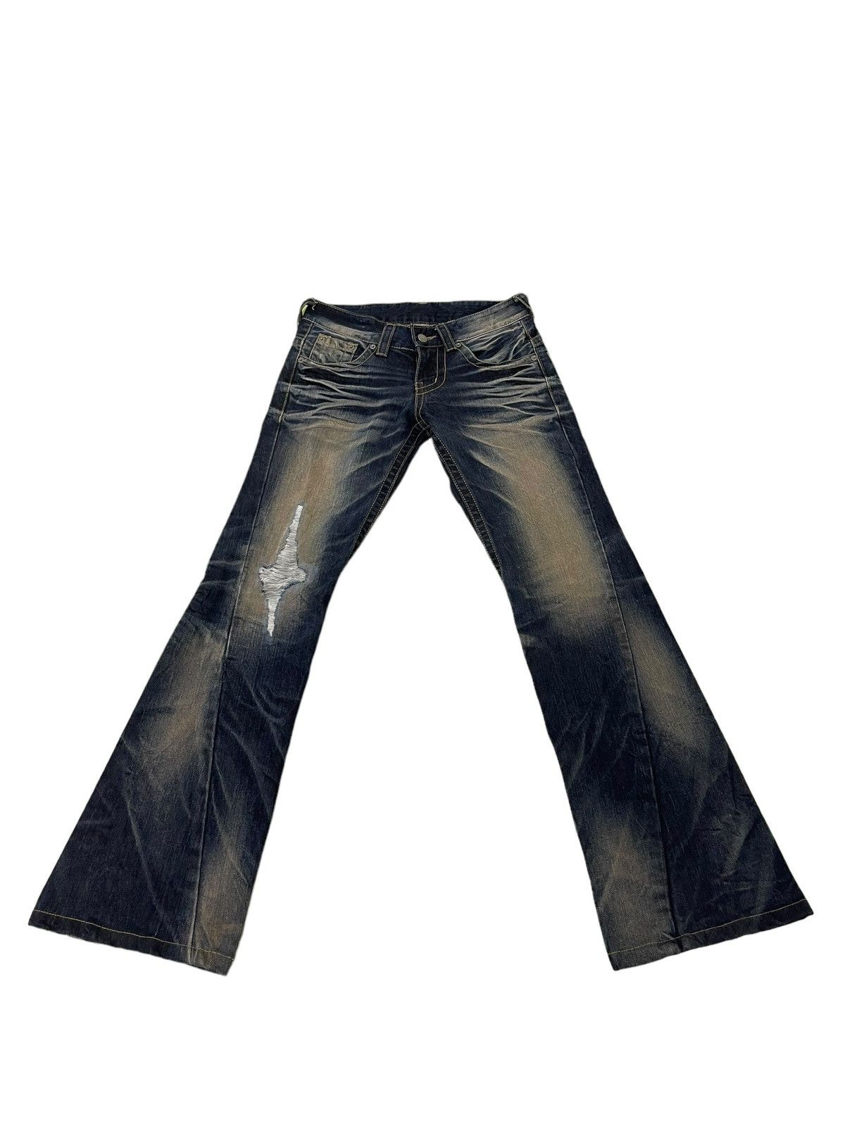 Japanese Brand Flare Jeans Tornado Mart Faded Distress Boot Cut 8🟦8 Size US 29 - 2 Thumbnail