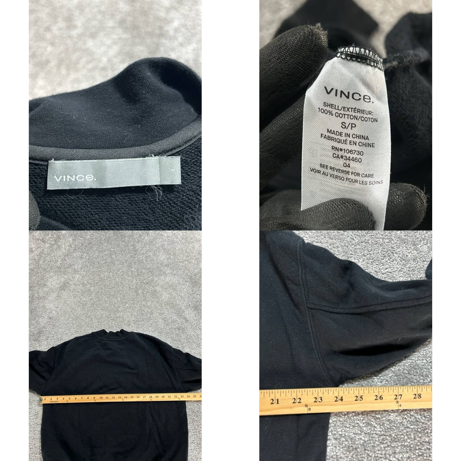 Vince Vince Essential Cropped Sweatshirt Small Black Relaxed Fit Cotton Fleece Lined Shirt Womens Size S / US 4 / IT 40 - 8 Thumbnail