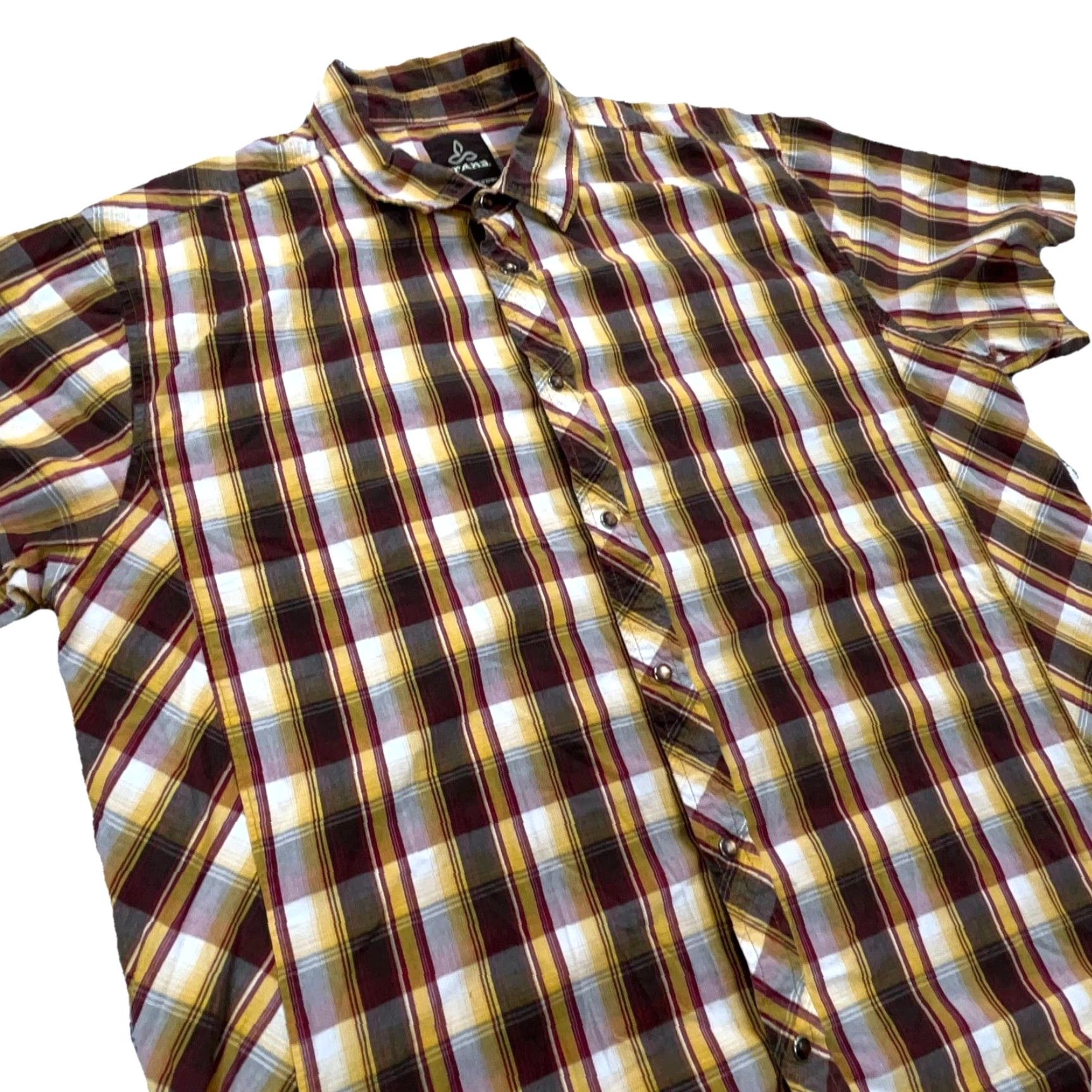 Prana prAna Shirt Men XL Brown Yellow Pearl Button Up Plaid Western Casual Shirt XLL Mens Size US XL / EU 56 / 4 - 4 Thumbnail