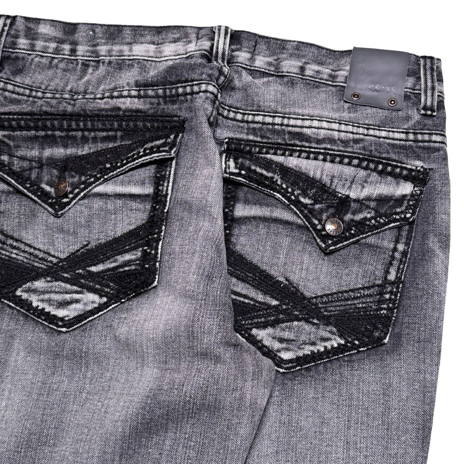 Other Vintage Y2K GS 115 Grey Black Wash Flap Pocket Jeans 34 x 32 Size US 34 / EU 50 - 2 Thumbnail