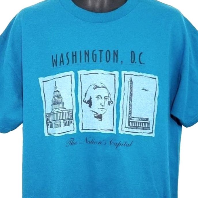 Hanes VINTAGE Washington DC T Shirt Mens Size Large Blue 90s Nations Capital Travel Hanes Cotton Blend Crew Neck Short Sleeve Shirt Summer Mens Size US L / EU 52-54 / 3 - 2 Thumbnail