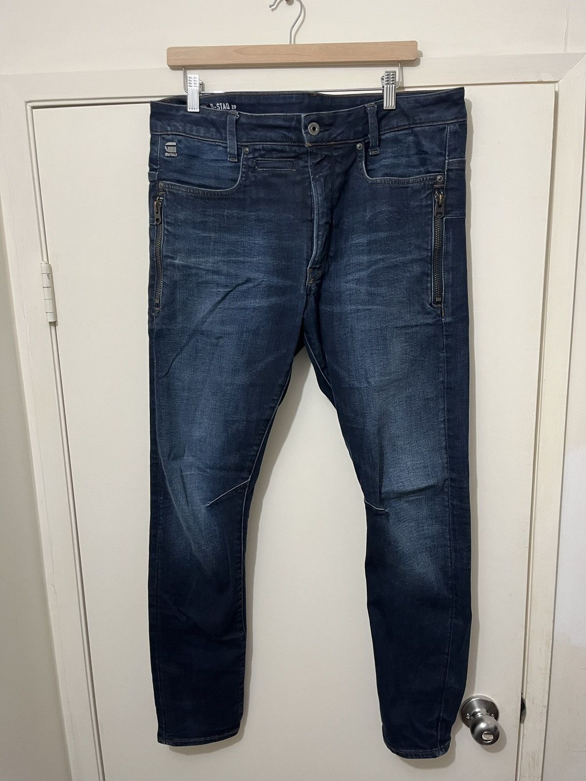 G-Star RAW D-Staq Zip Slim Darkwash Denim Size 34x32