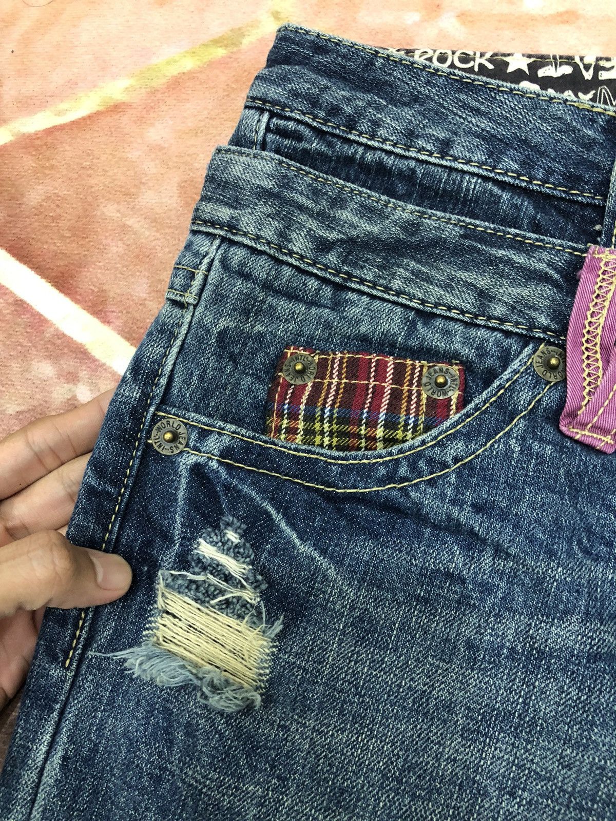 Japanese Brand × Seditionaries Vintage Colza Double Waist Distressed Faded Blue Jeans Size US 31 - 3 Thumbnail