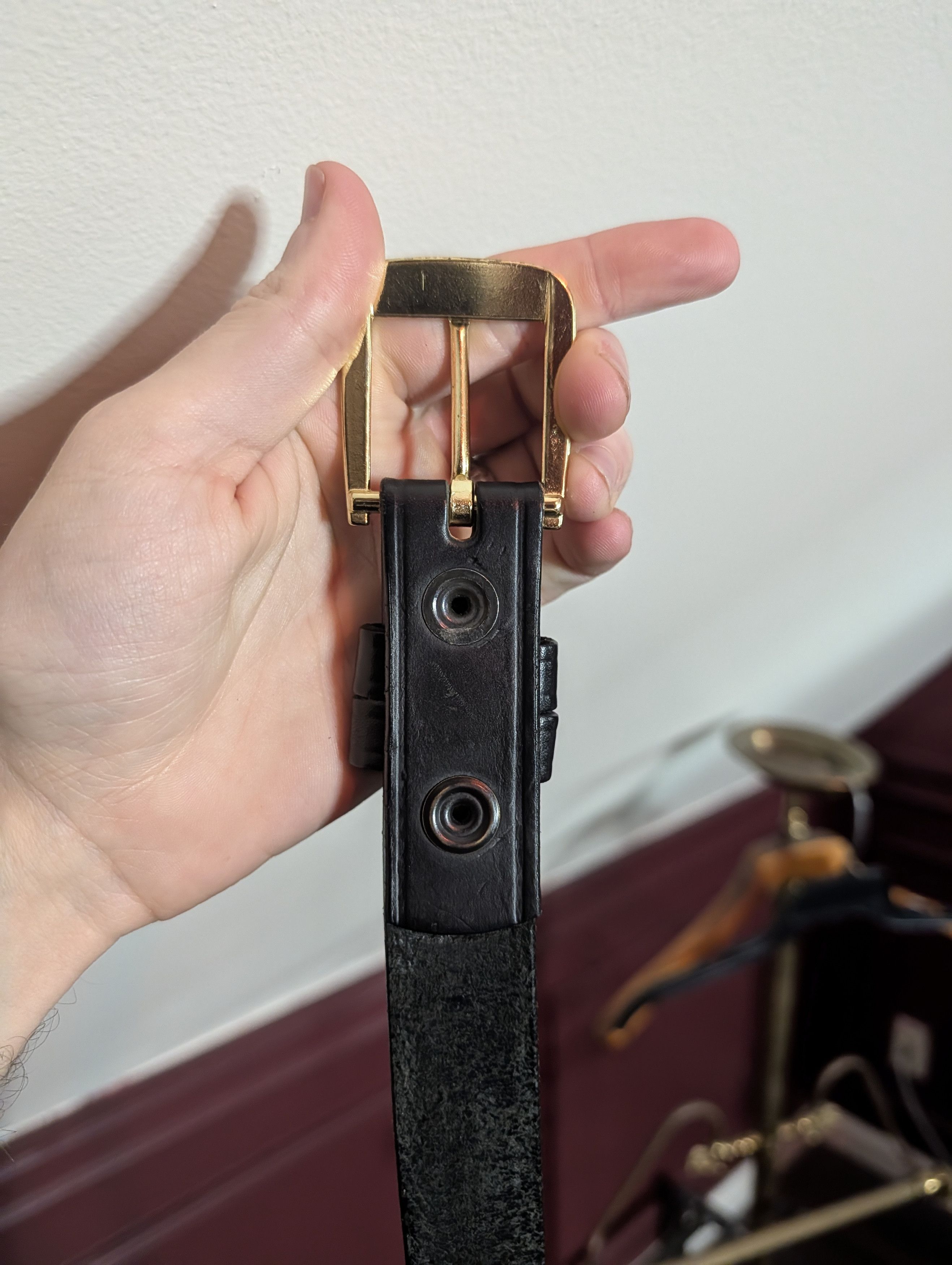 Boston Traders BOSTON LEATHER Black leather made in USA gold belt Size 40 - 3 Thumbnail