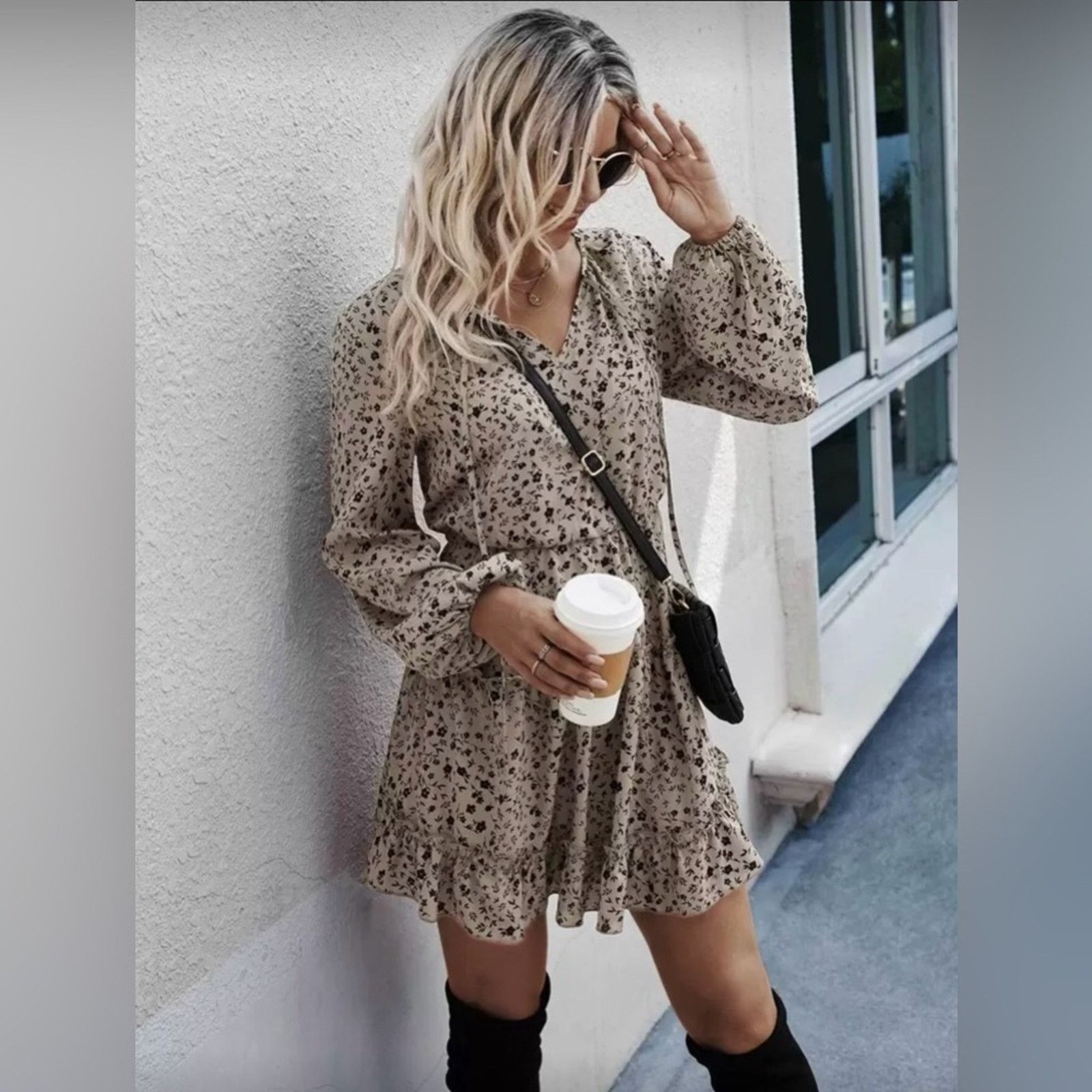 Other New Floral Beige Long Sleeve Dress size S Size S / US 4 / IT 40 - 3 Thumbnail