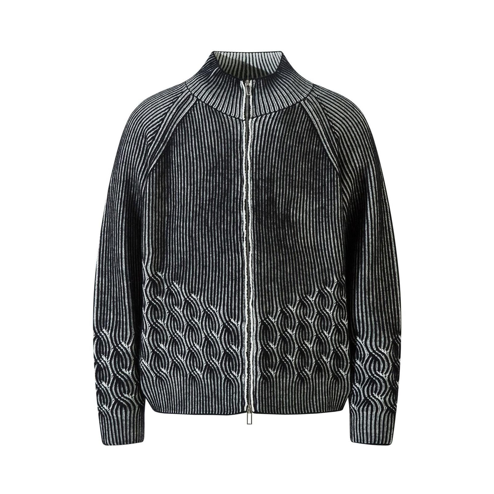 Japanese Brand Black and Gray Knit Zip-Up Sweater, Textured Knit Sweater Size US M / EU 48-50 / 2 - 1 Thumbnail