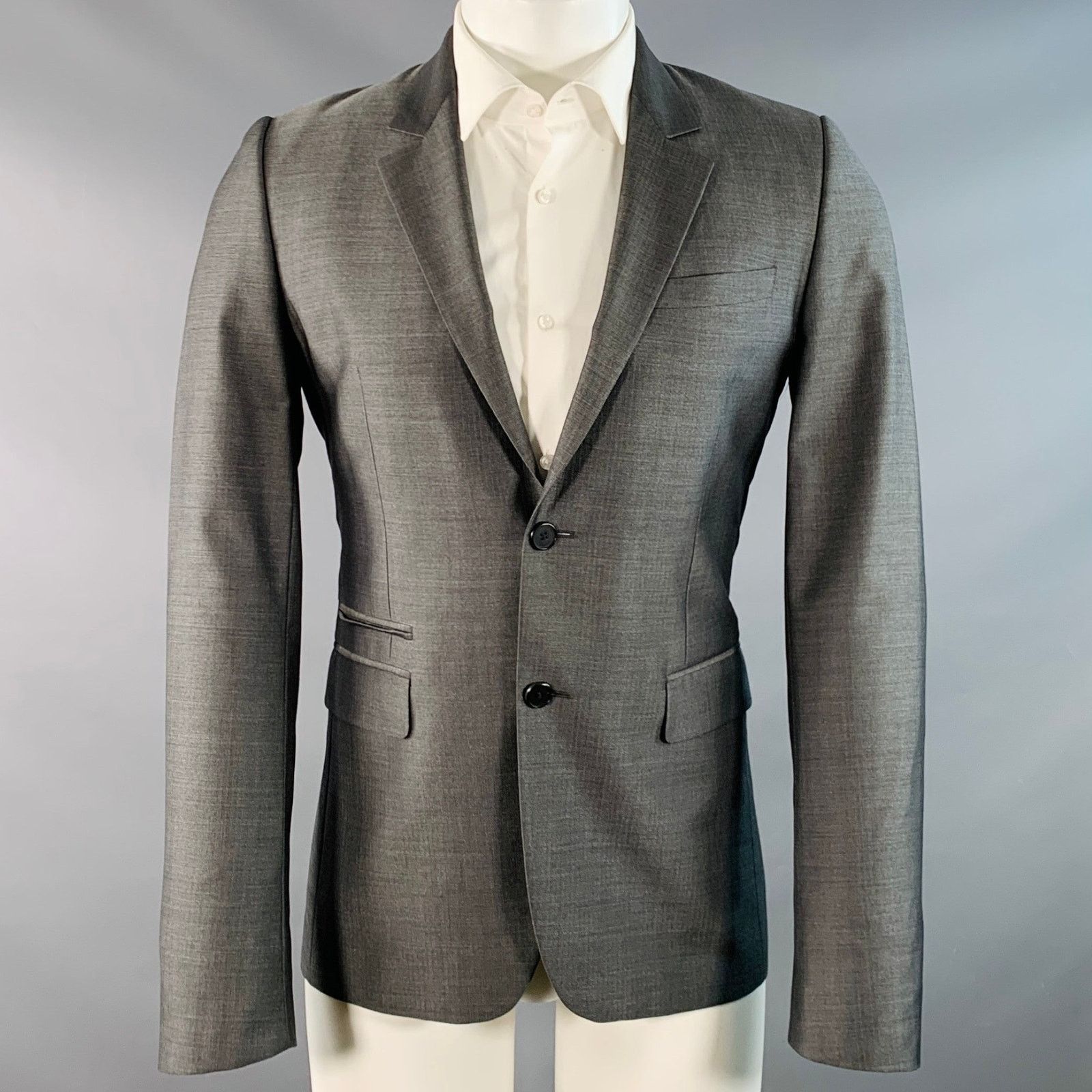 Givenchy Grey Virgin Wool Silk Herringbone Notch Lapel Sport Coat Size 36R - 1 Thumbnail