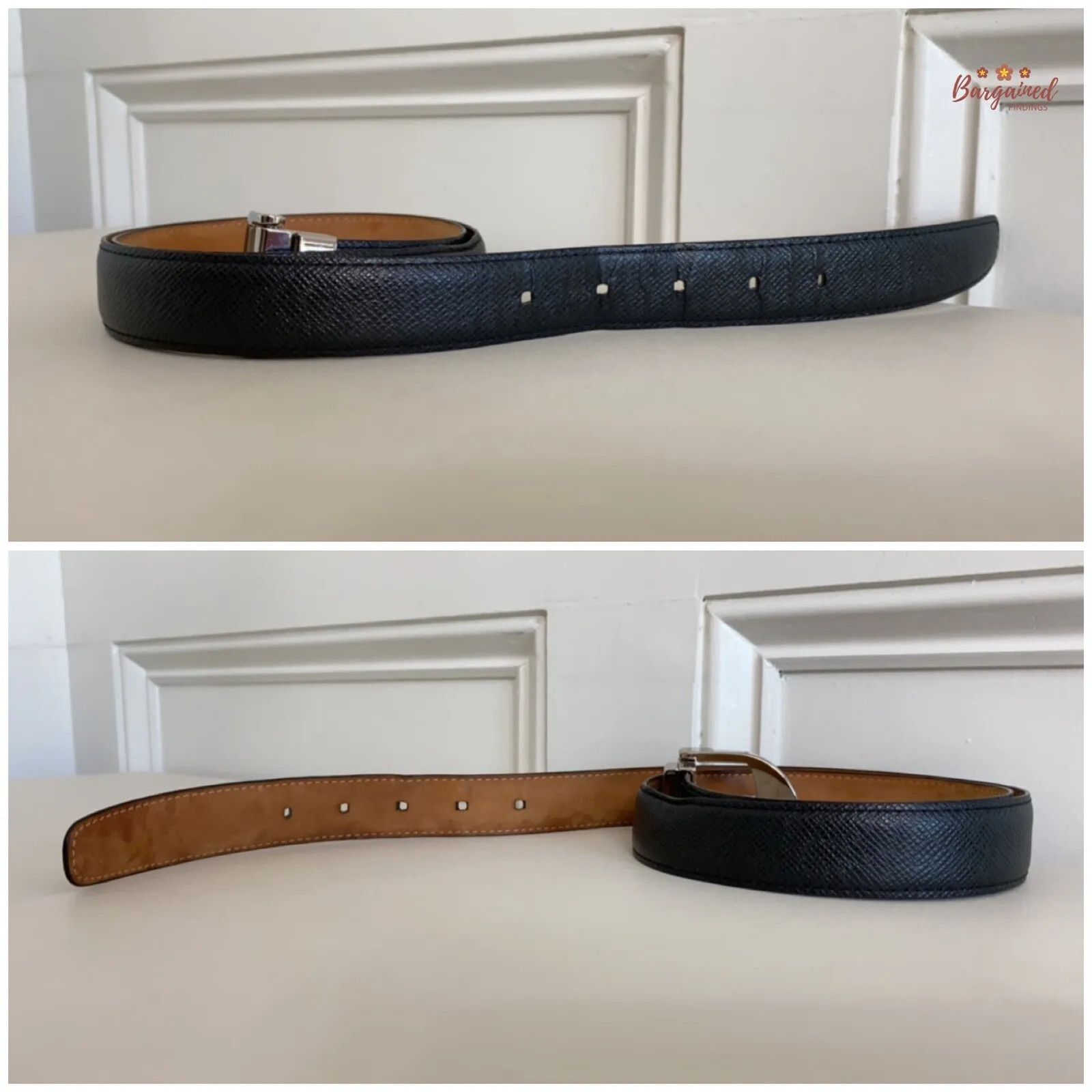 Louis Vuitton Louis Vuitton Black Taiga Leather Silver Buckle Belt Size 34 - 4 Thumbnail