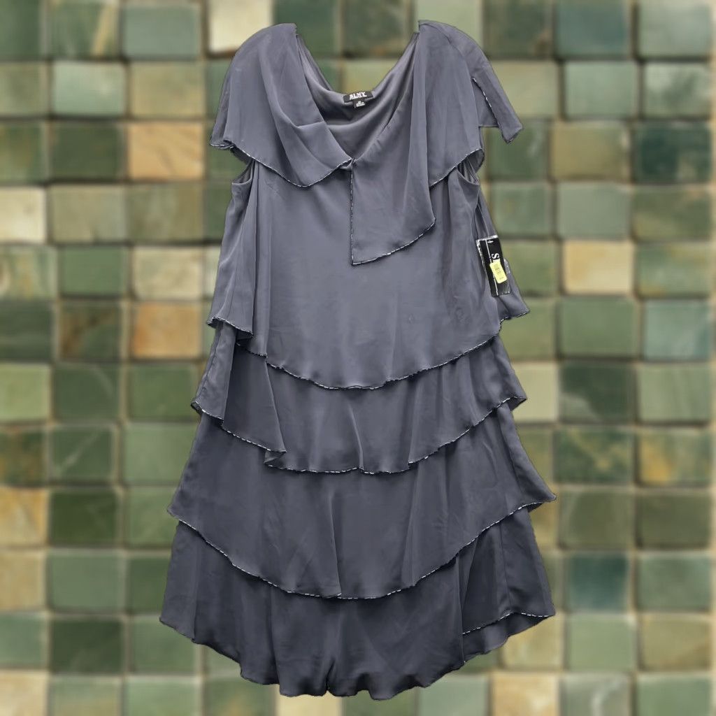 Vintage SLNY Ruffle Dress Women's 14 Gray Layered Holiday Party Cocktail 90's Y2k Dinner Size XL / US 12-14 / IT 48-50 - 1 Thumbnail