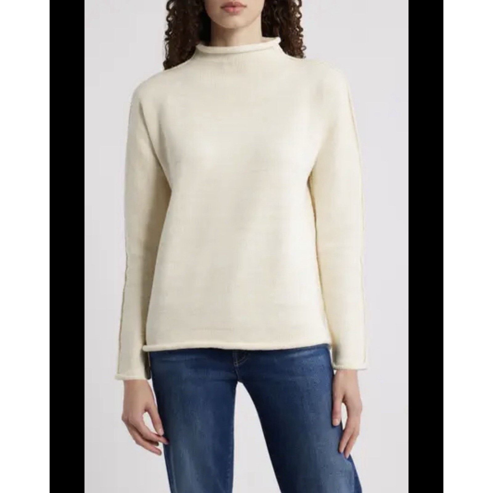 Frank & Eileen frank eileen Monterey Rolled Funnel Neck Sweater Cream Knit Size L / US 10 / IT 46 - 2 Thumbnail