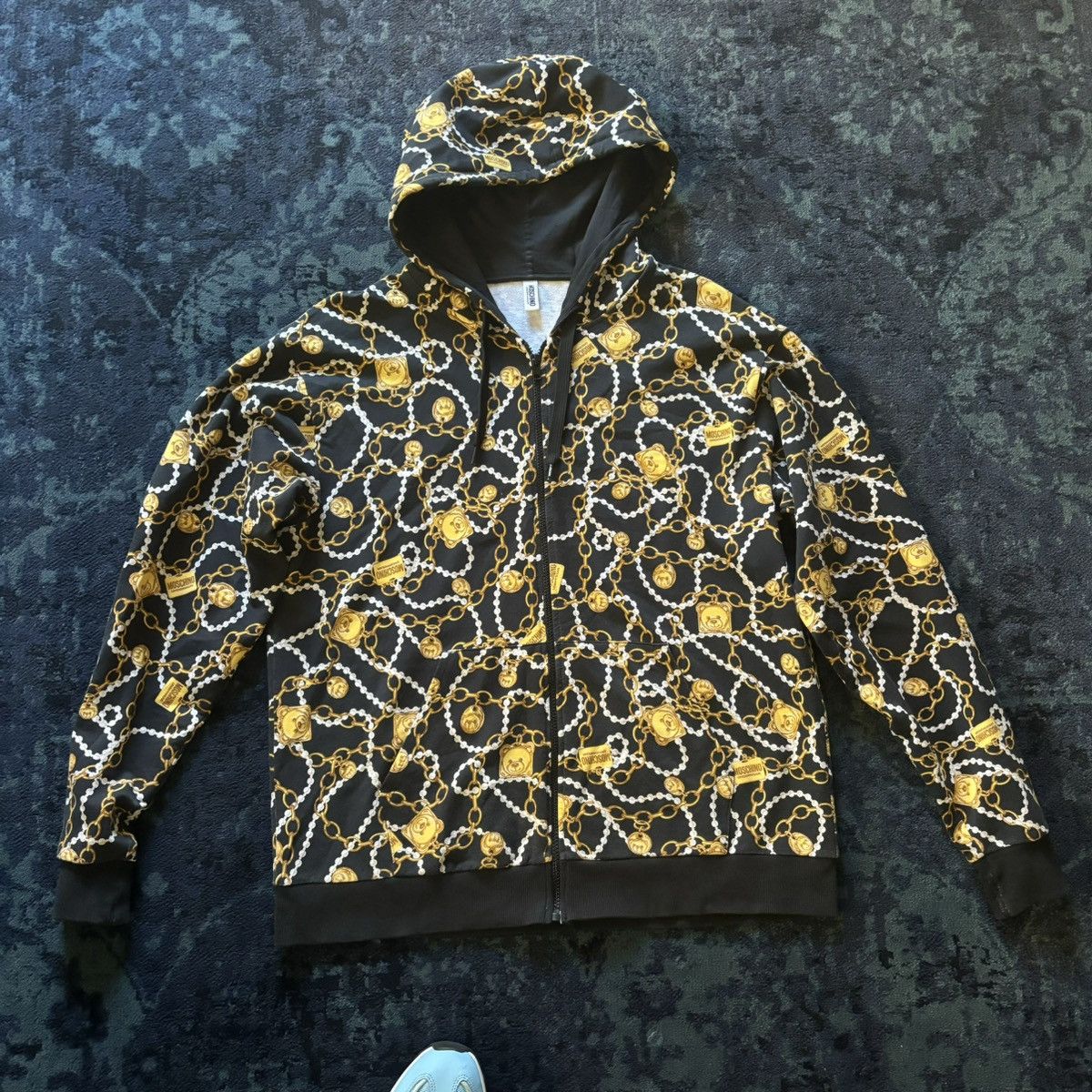 image of Moschino Gold Black All Over Print Hoodie, Men's (Size XL)