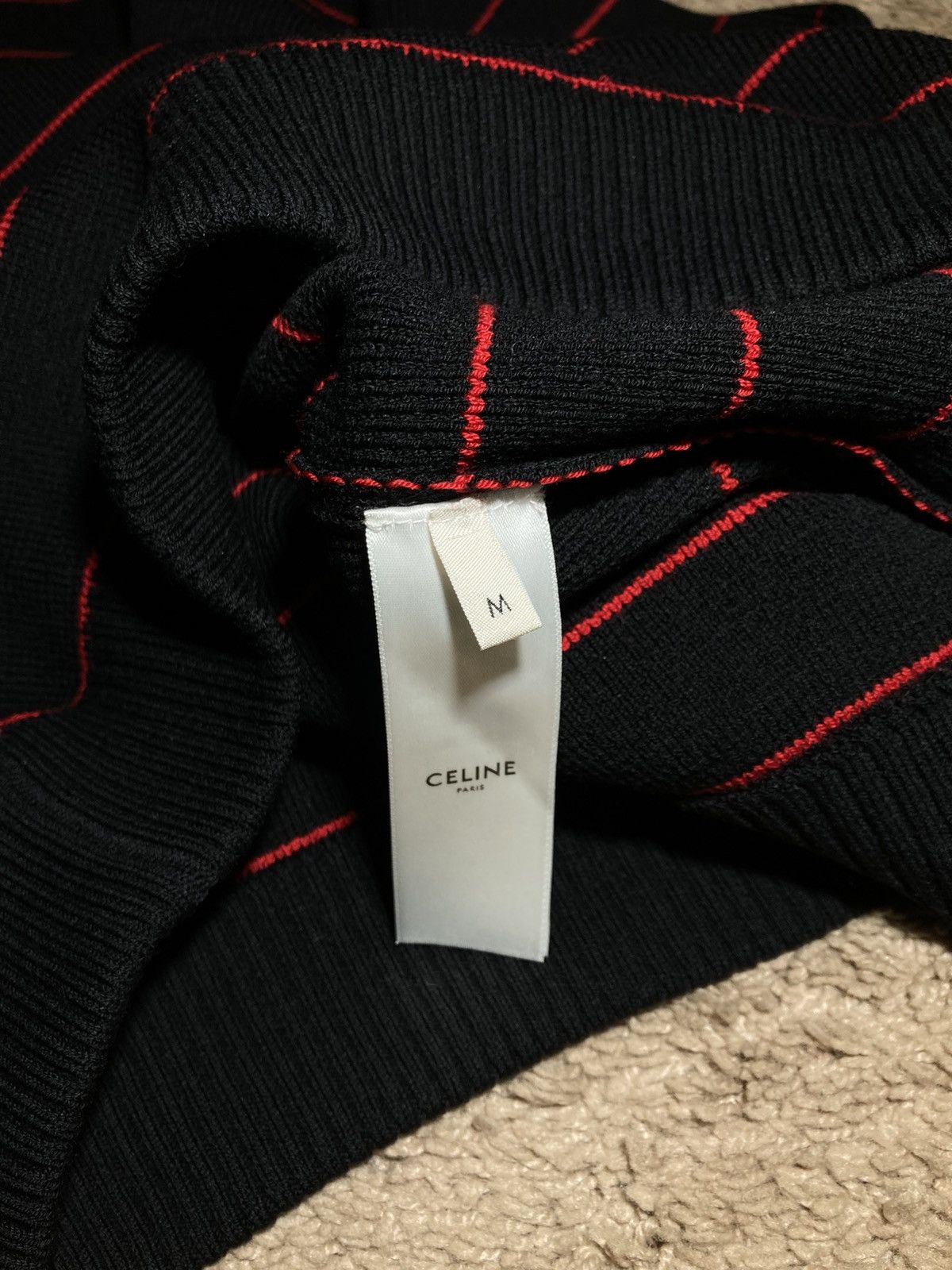 Celine SS20 Celine Mock Neck Striped Wool Sweater Thick Red Hedi Size US M / EU 48-50 / 2 - 7 Thumbnail
