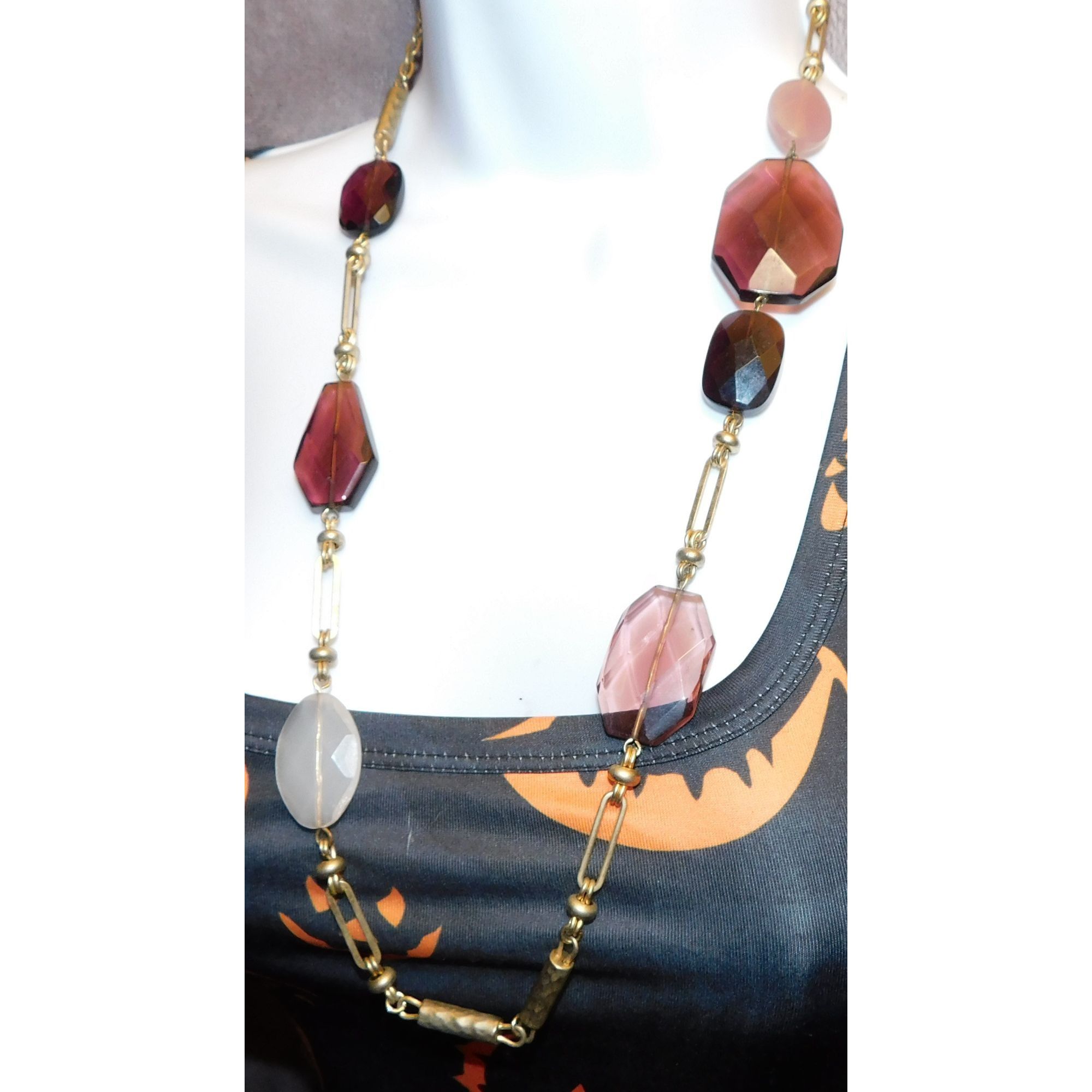Other Purple White And Gold Tone Gemmed Station Necklace Size ONE SIZE - 4 Thumbnail