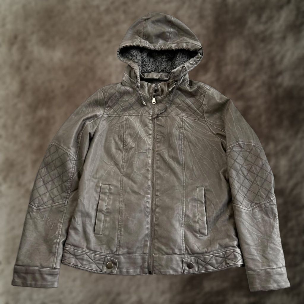BKE BKE Jacket Women’s Medium Gray Faux Leather Hooded Quilted Moto Size M / US 6-8 / IT 42-44 - 1 Thumbnail