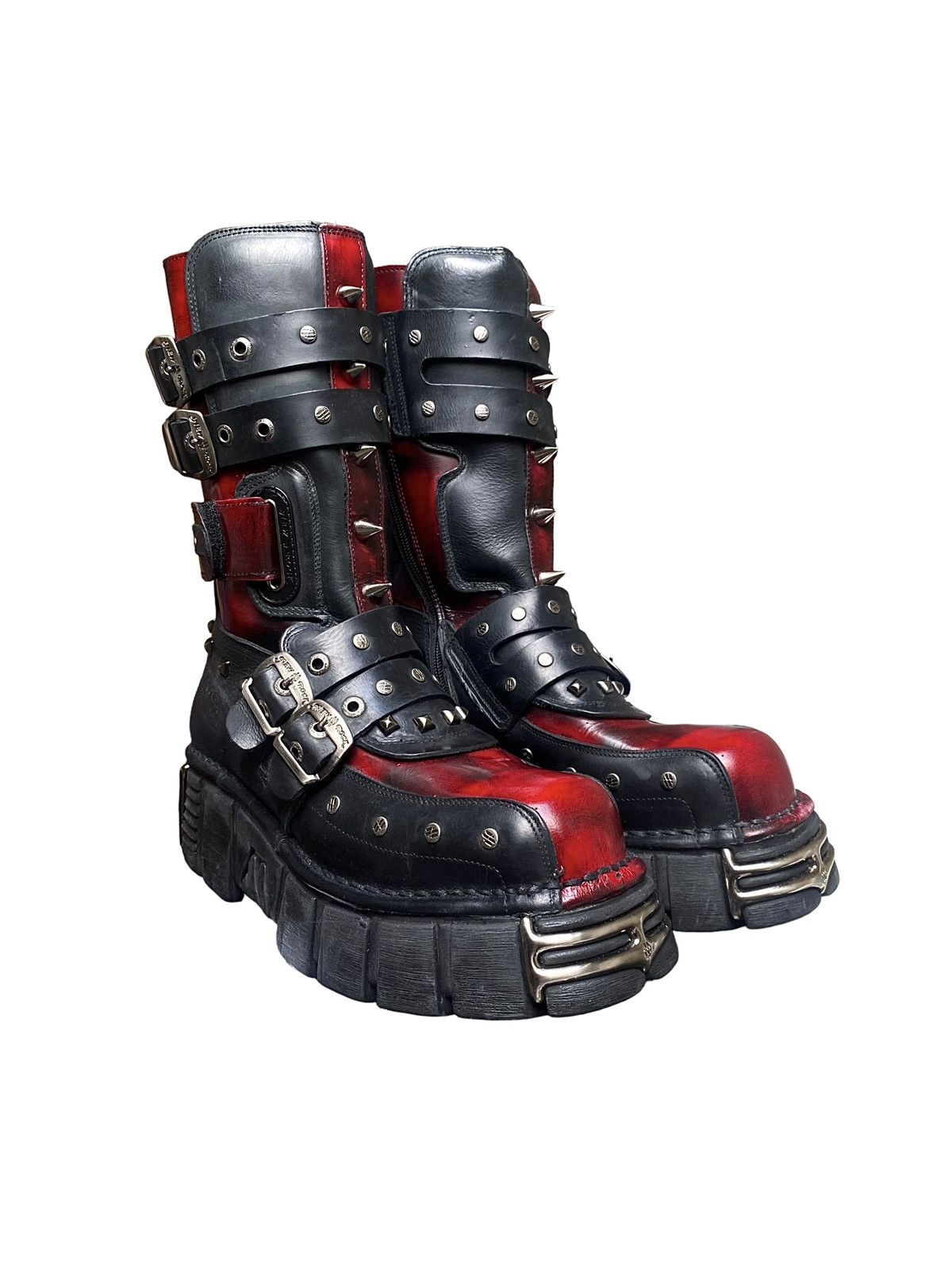 image of Avant Garde x New Rock Vintage New Rock Studded Leather Boots Size 43 in Black/Red, Men's