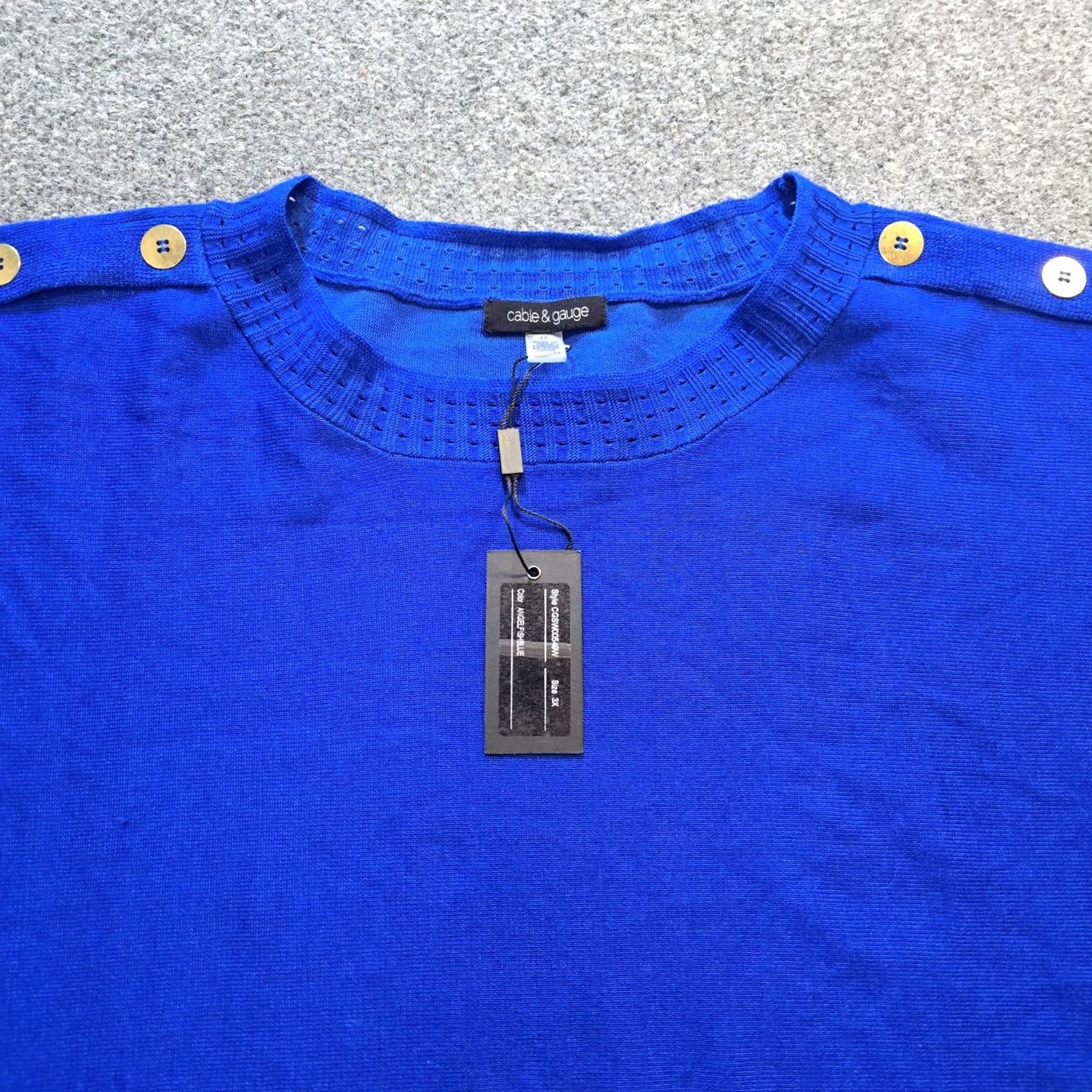 Vintage Cable Gauge Sweater Womens Size 3X Blue Button Sleeve Knit Casual Soft Pullover Long Sleeve Knitwear Size XXL / US 16-18 / IT 52-54 - 2 Thumbnail